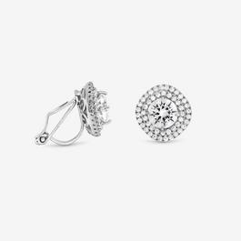 Jon Richard Rhodium Plated Double Halo Crystal Clip Earrings