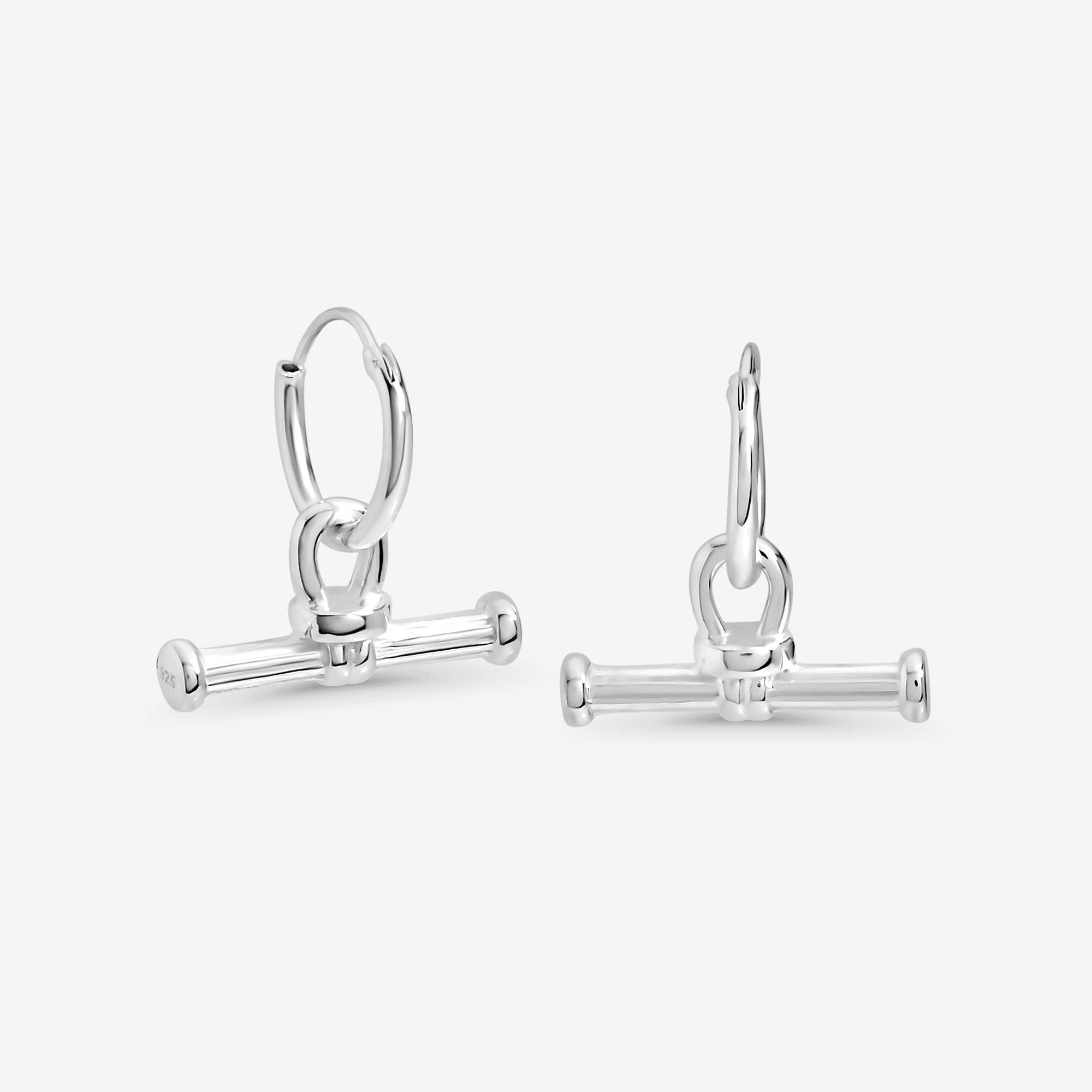 Silver - Simply Silver - Sterling Silver 925 Textured T Bar Hoop Earrings - 1
