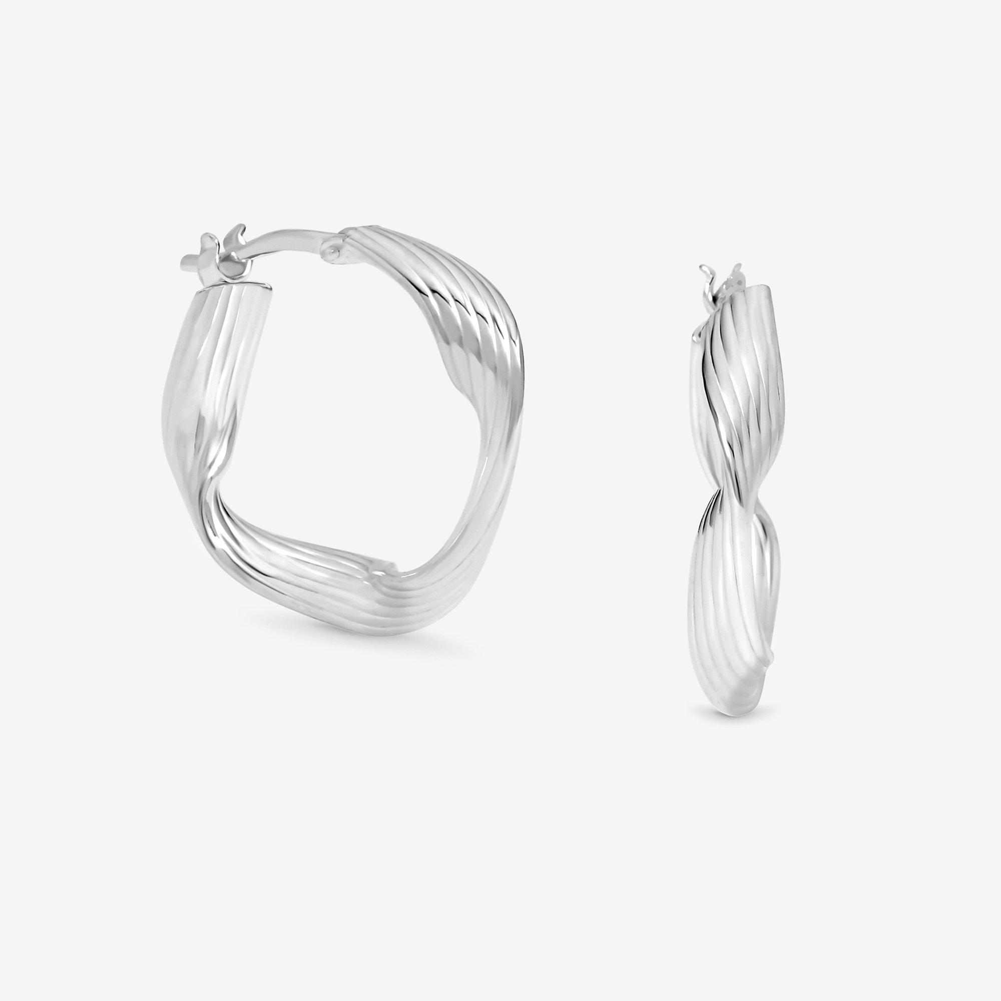 Silver - Simply Silver - Sterling Silver 925 Soft Diamond Cut Twist Hoops - 1