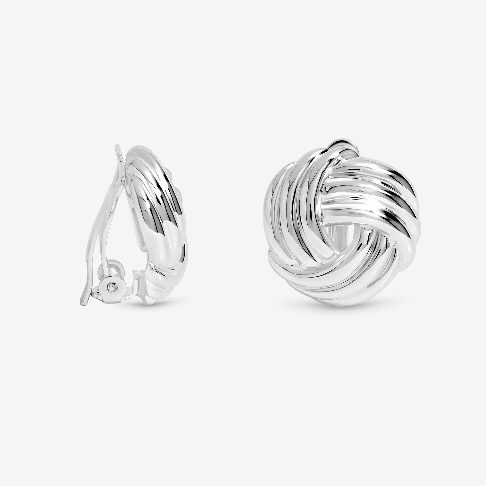 Jon Richard Women's Plated Knot Stud Clip Earrings Silver