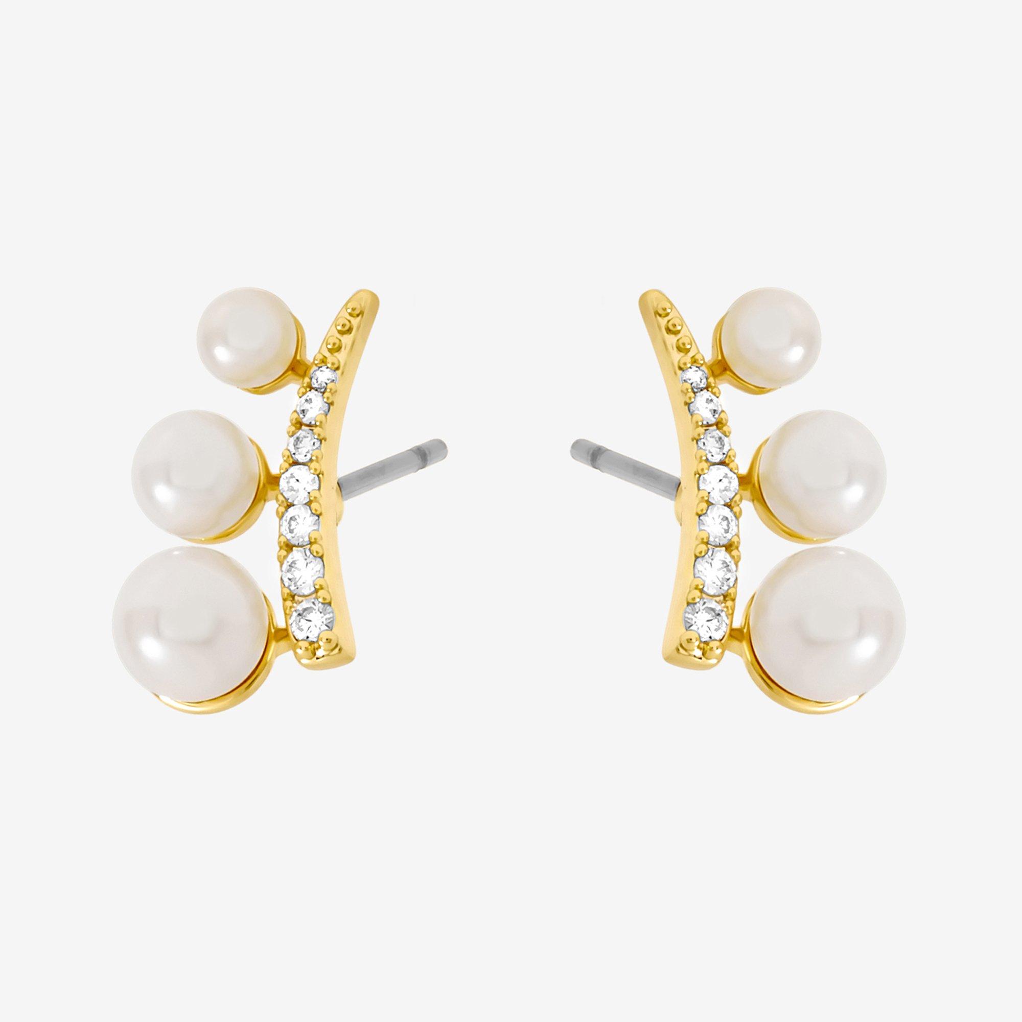 Jon Richard Gold Plated Crystal & Pearl Mini  Climber Earrings