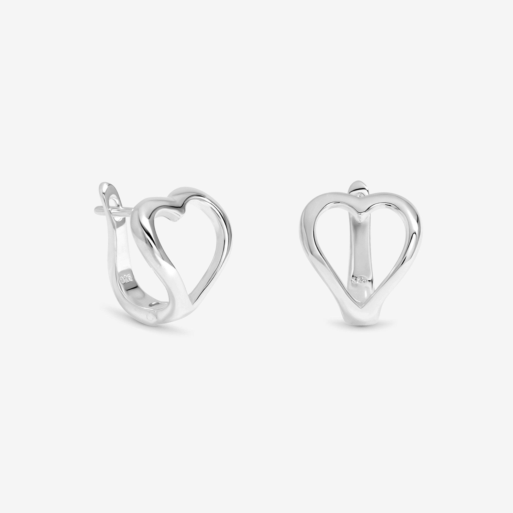 Silver - Simply Silver - Sterling Silver 925 Polished Heart Hoop Earrings - 1