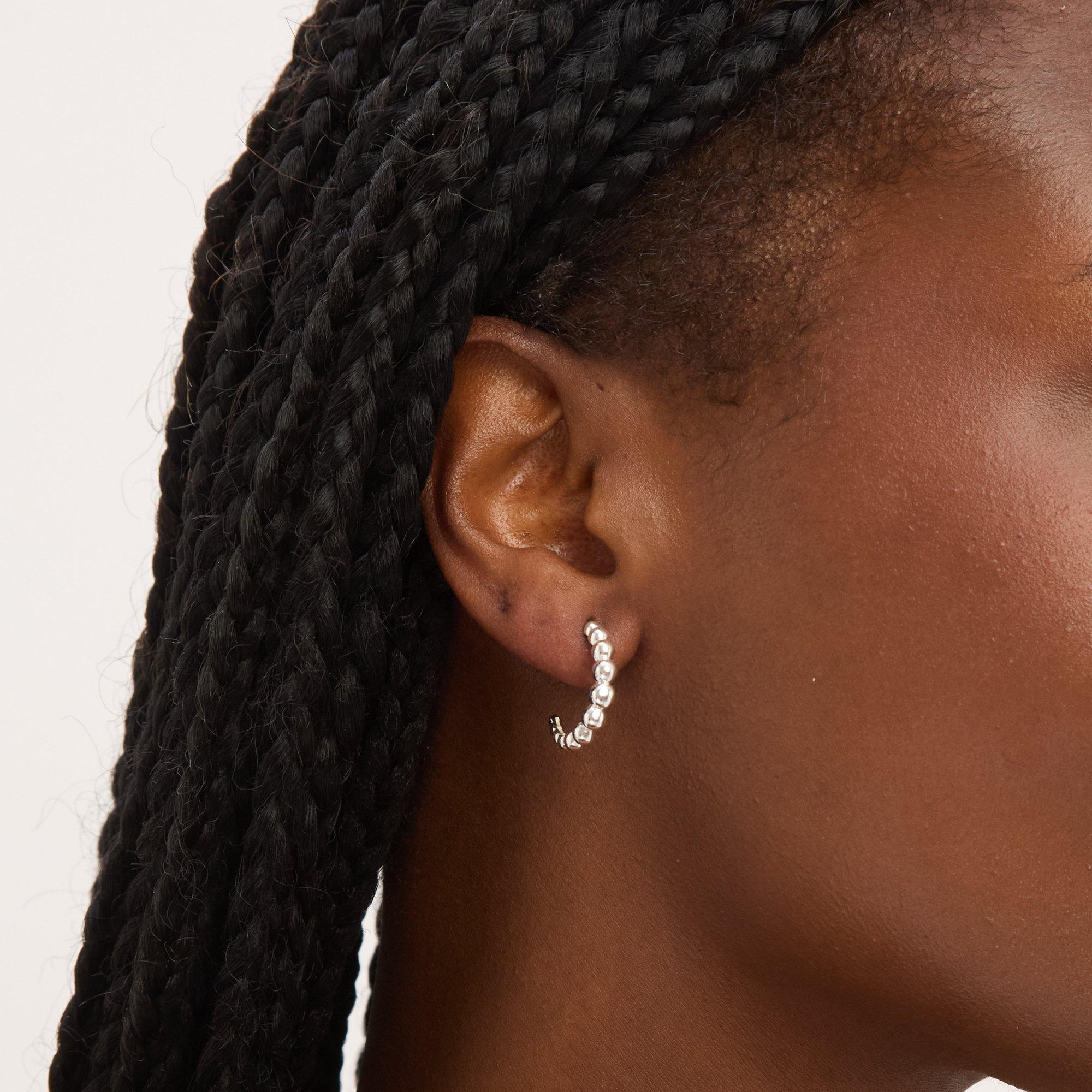 Silver - Simply Silver - Sterling Silver 925 Textured Orb Hoop Earrings - 3