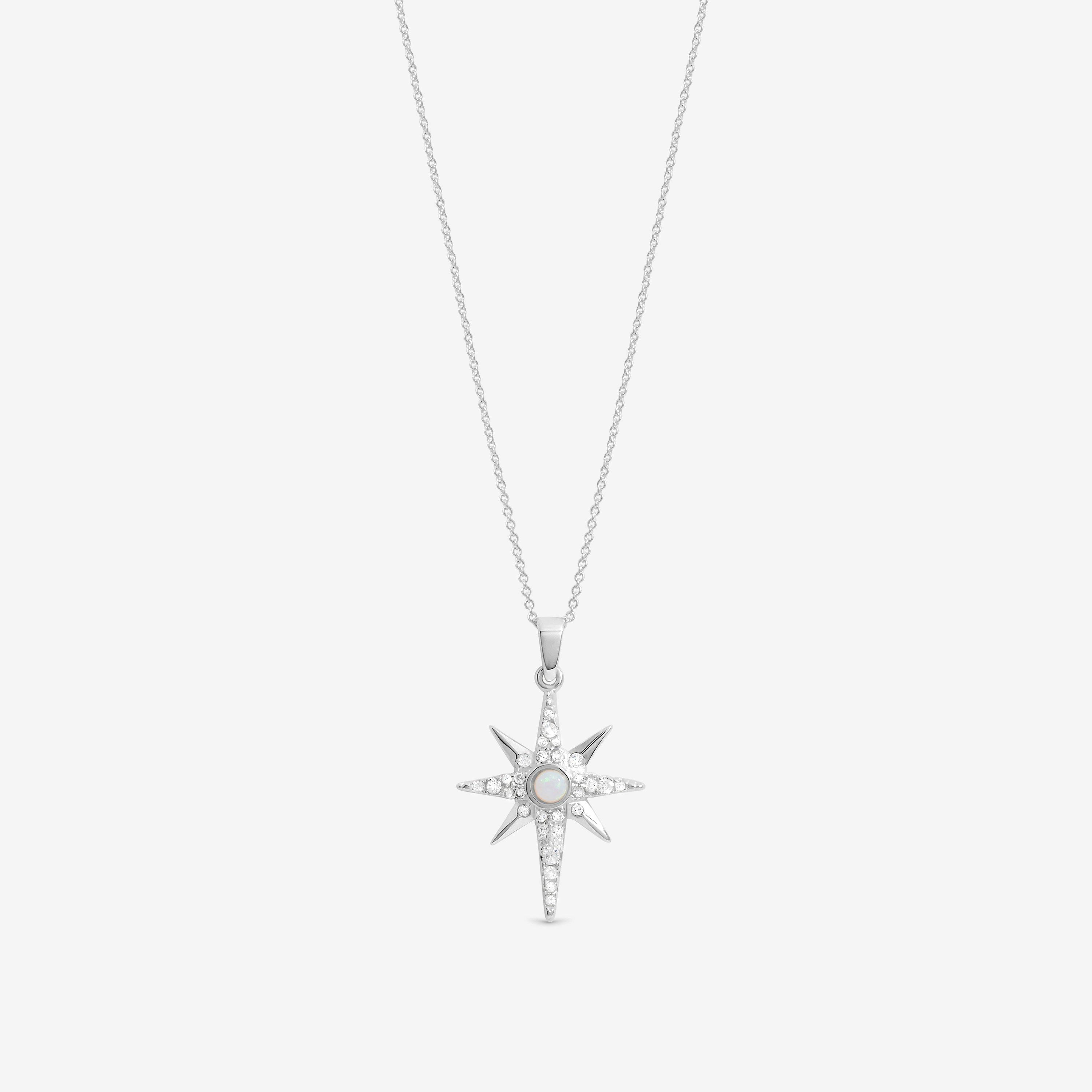 Simply Silver Sterling Silver 925 CZ & Opal Celestial Pendant