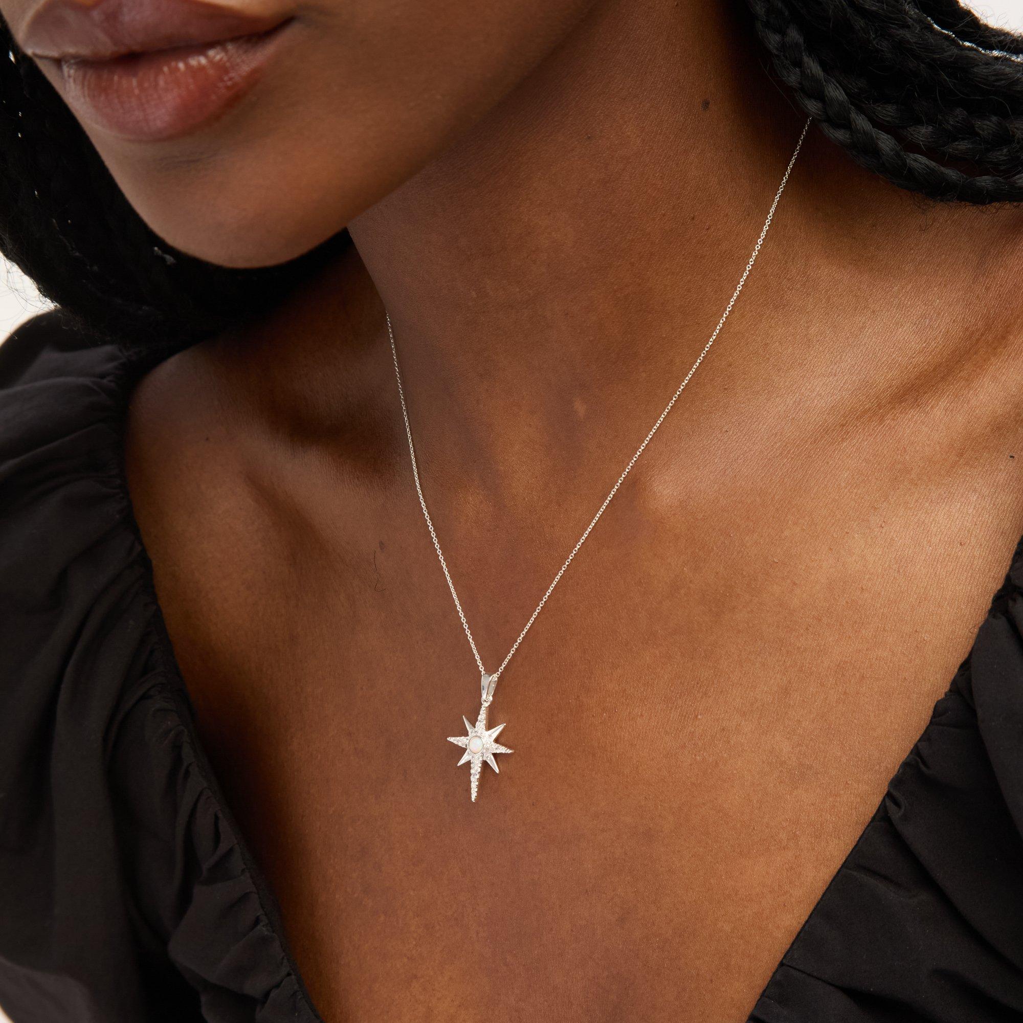 Silver - Simply Silver - Sterling Silver 925 CZ & Opal Celestial Pendant - 3