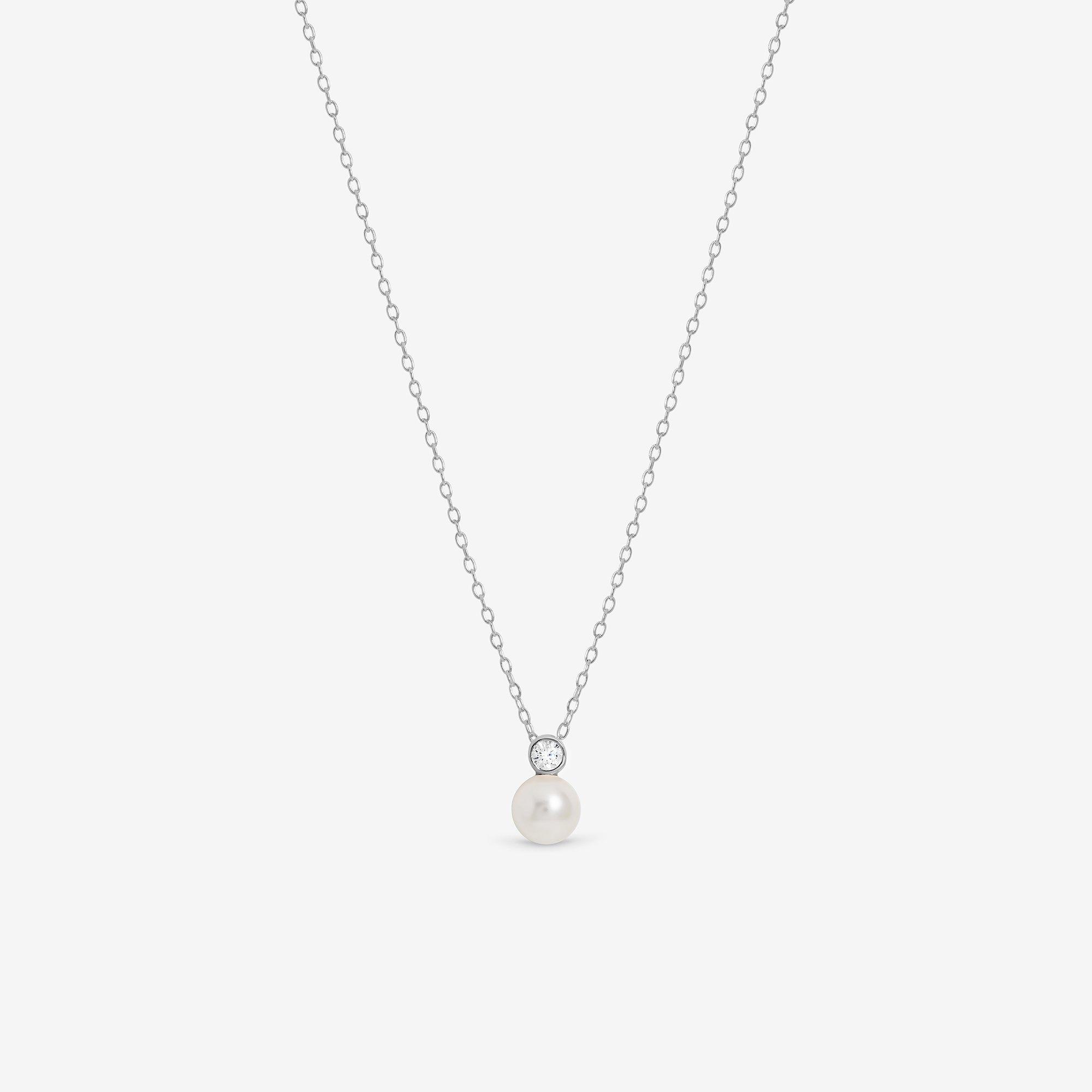 Simply Women's Sterling 925 Cz Besel Pearl Drop Pendant Silver