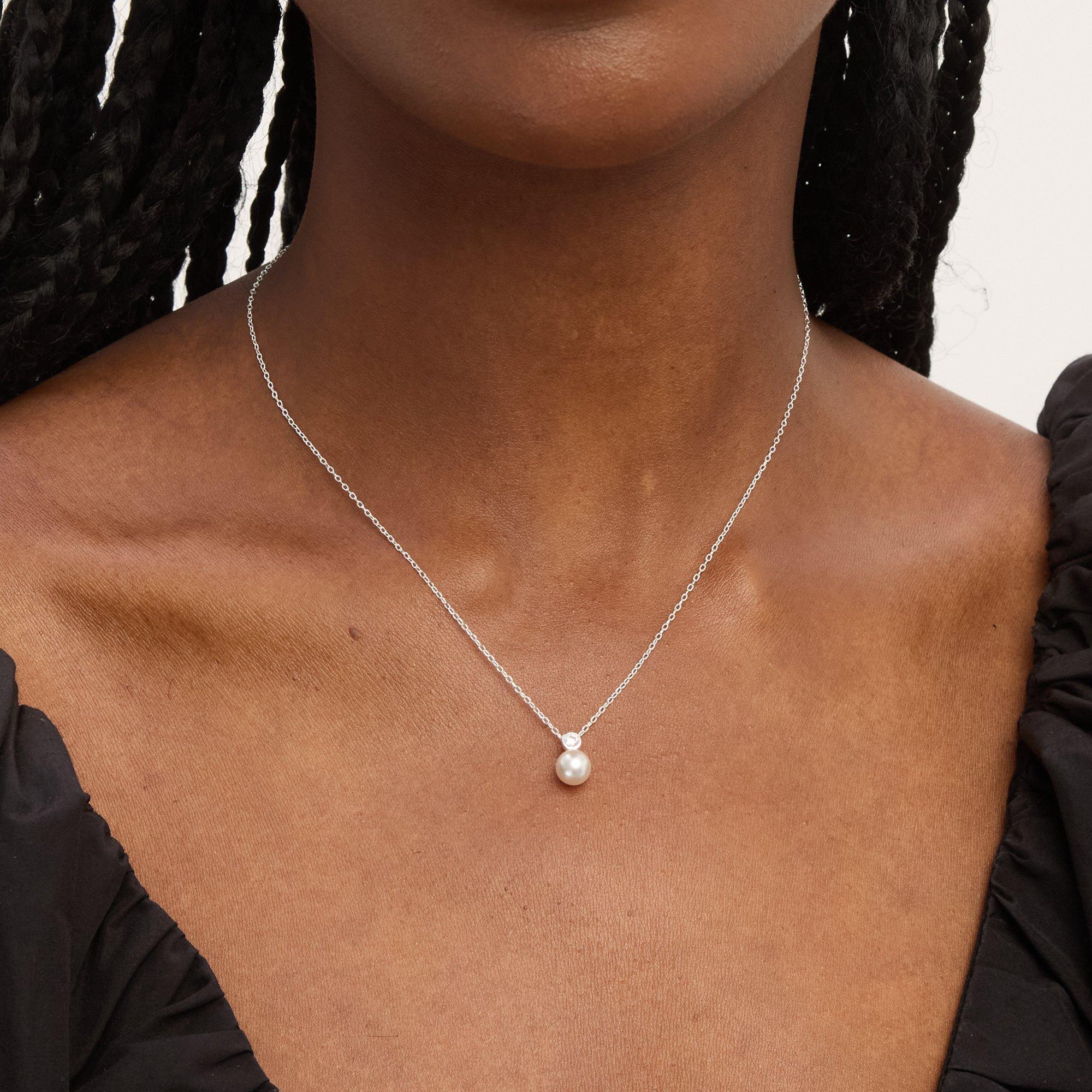 Silver - Simply Silver - Sterling Silver 925 CZ Besel Pearl Drop Pendant - 2