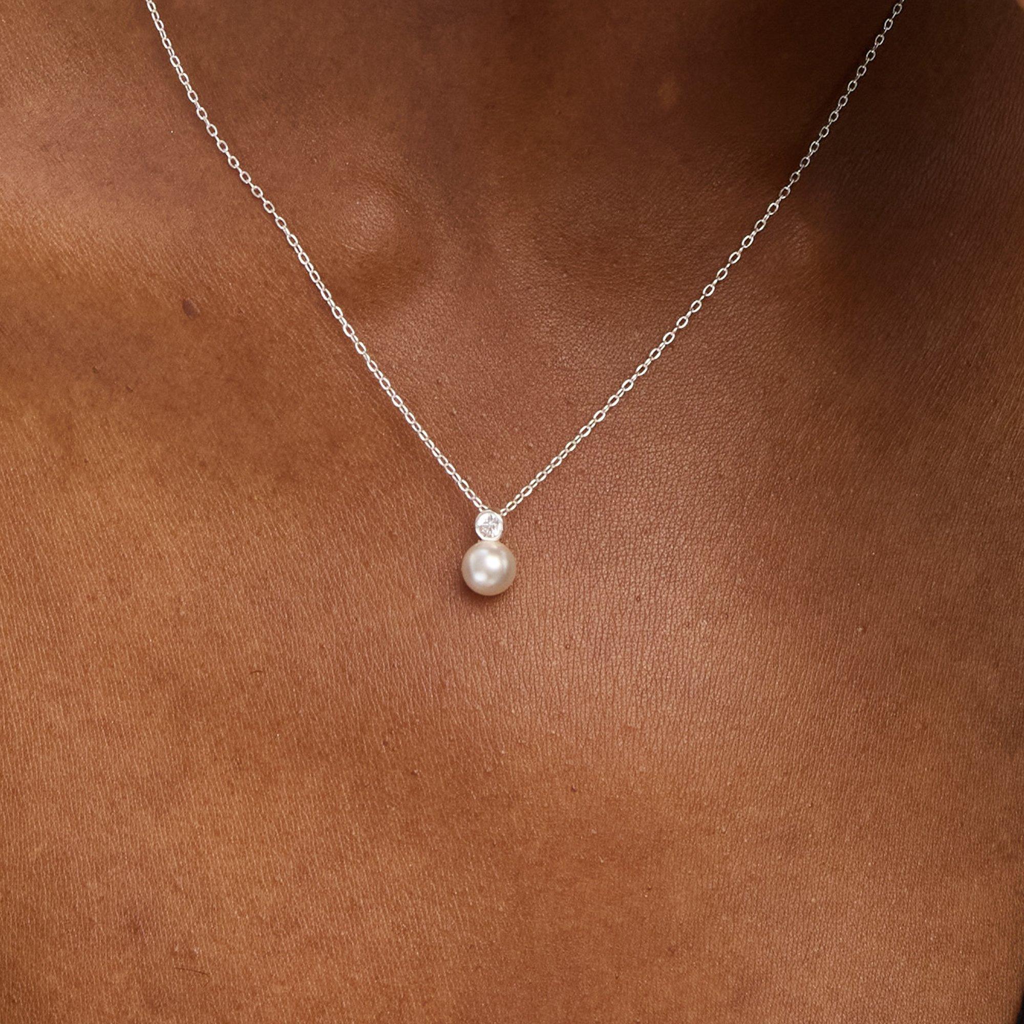 Silver - Simply Silver - Sterling Silver 925 CZ Besel Pearl Drop Pendant - 3