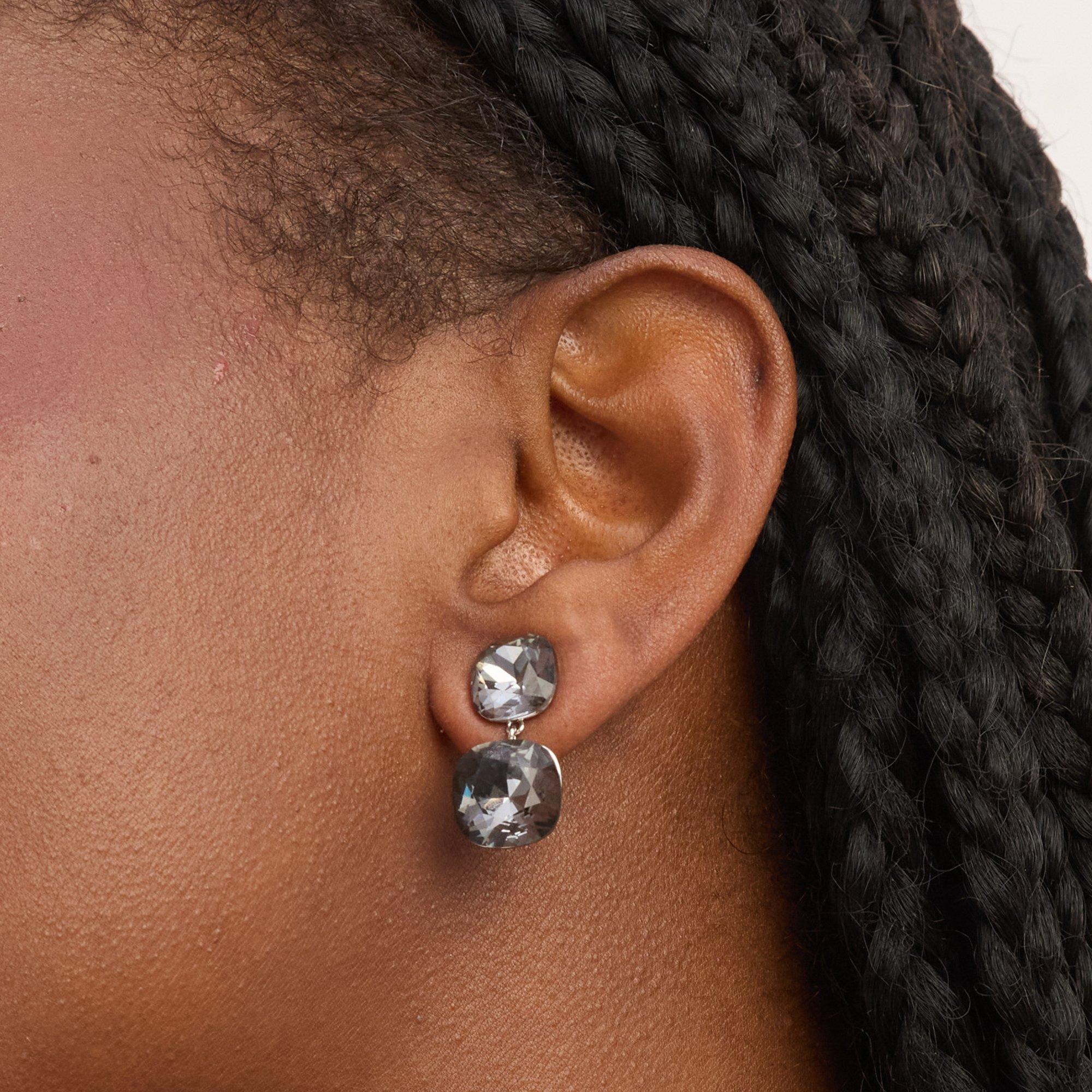 Silver - Jon Richard - Rhodium Plated & Black Diamond Drop Earrings - 2