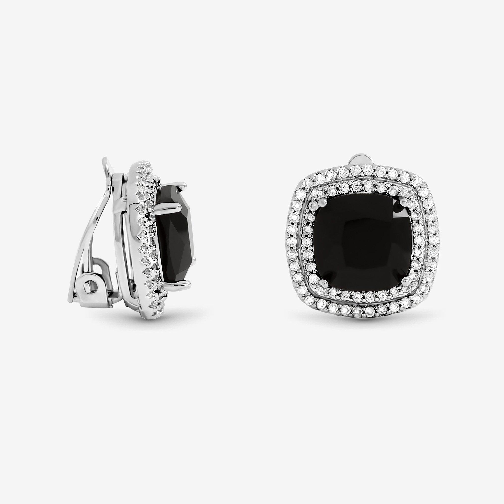 Jon Richard Rhodium Plated Large Sqaure Jet Halo Studs