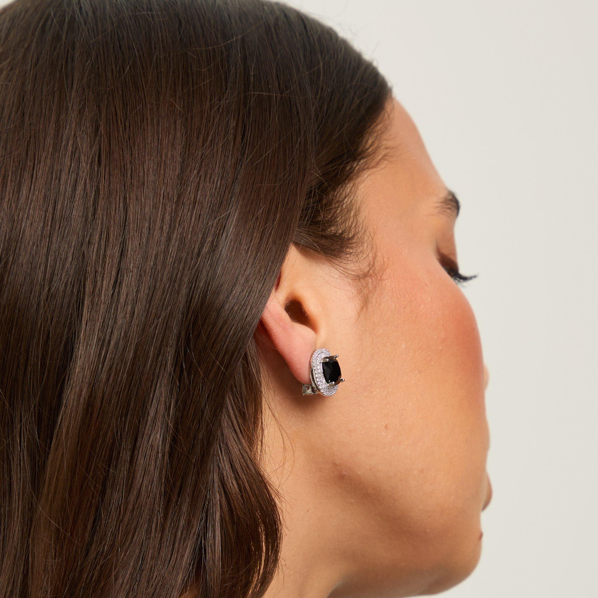 Silver - Jon Richard - Rhodium Plated Large Sqaure Jet Halo Studs - 2