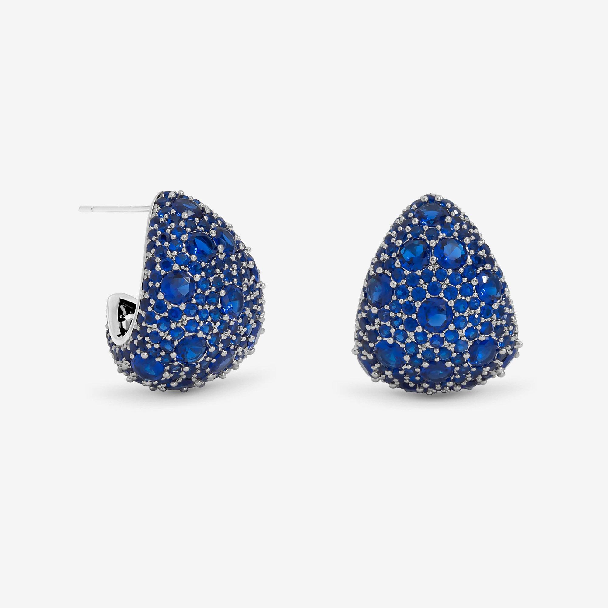 Jon Richard Rhodium Plated Pave & Sapphire Dome Earrings