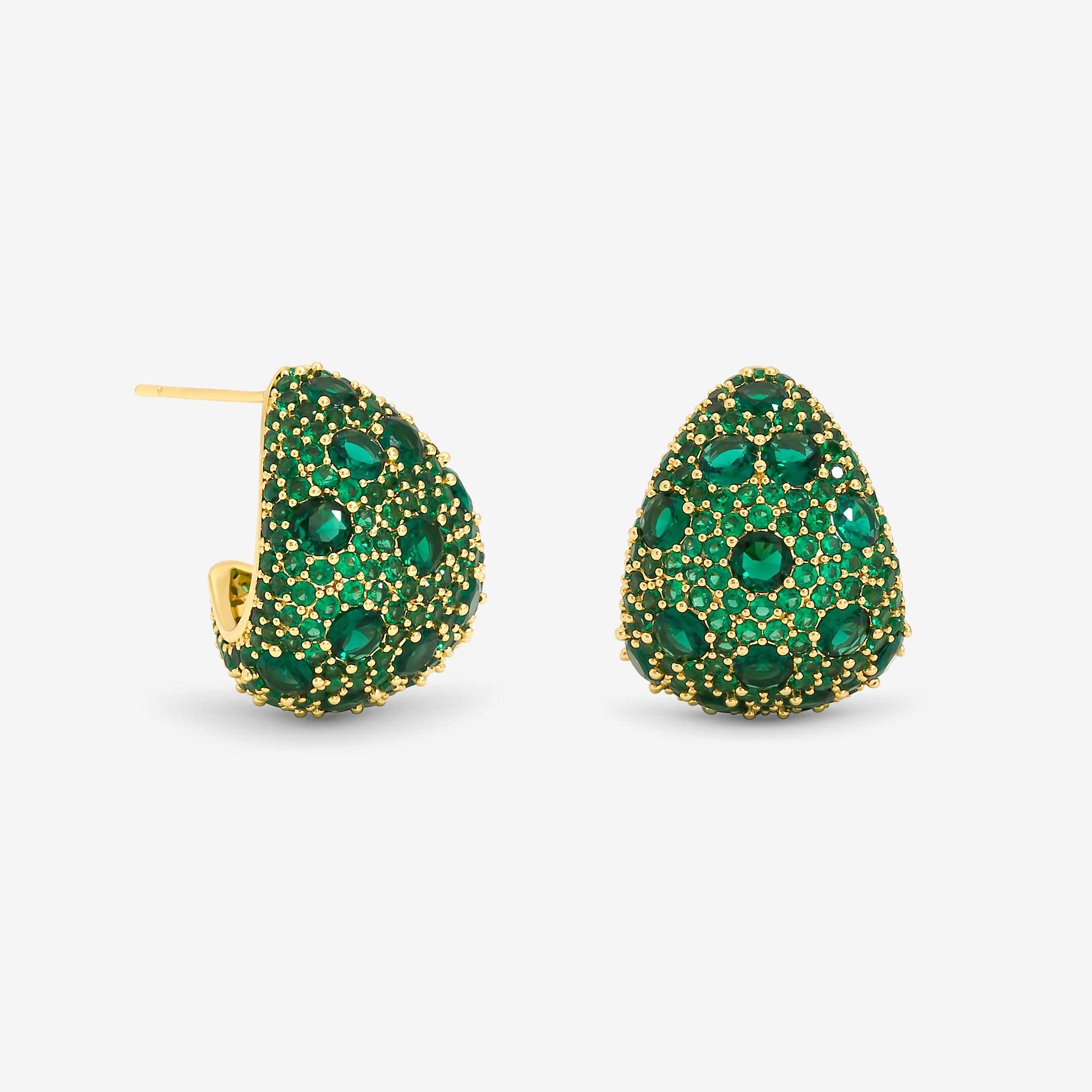 Jon Richard Gold Plated Pave & Emerald Dome Earrings