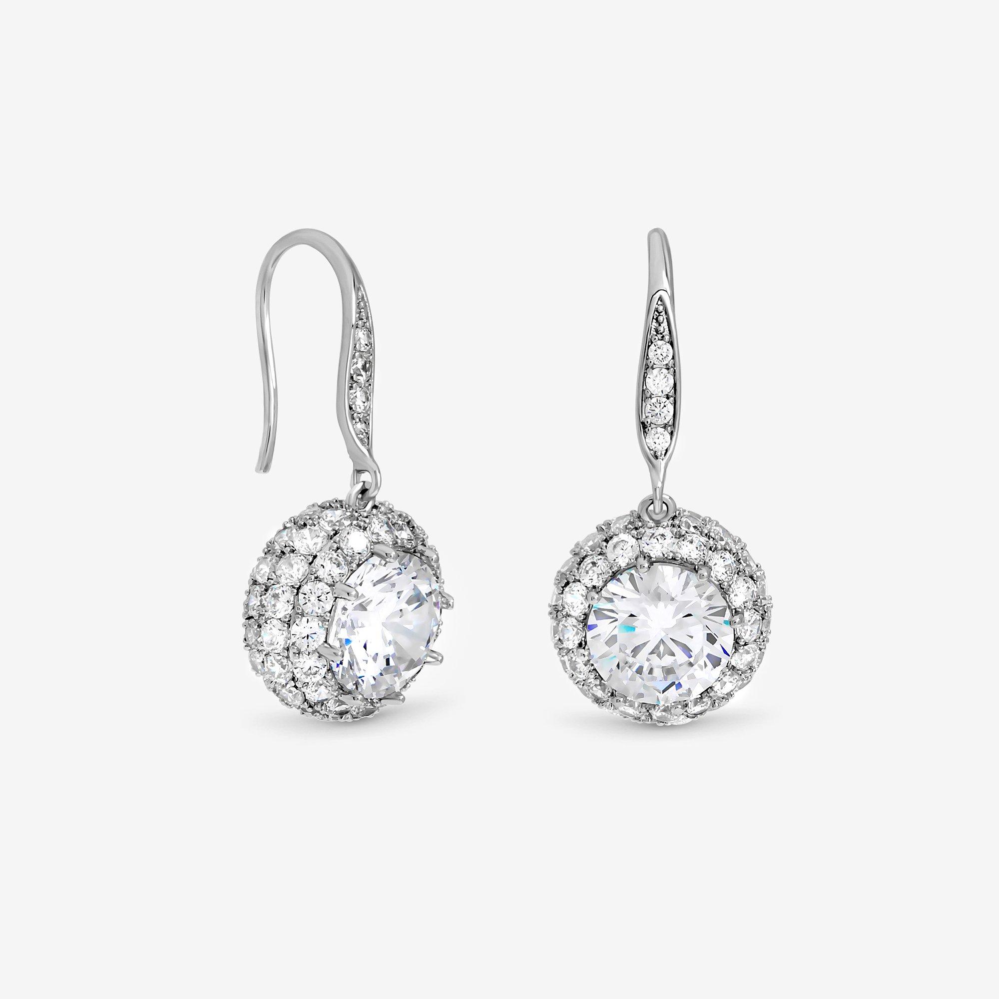 Jon Richard Rhodium Plated Fishhook Halo Drop Earrings