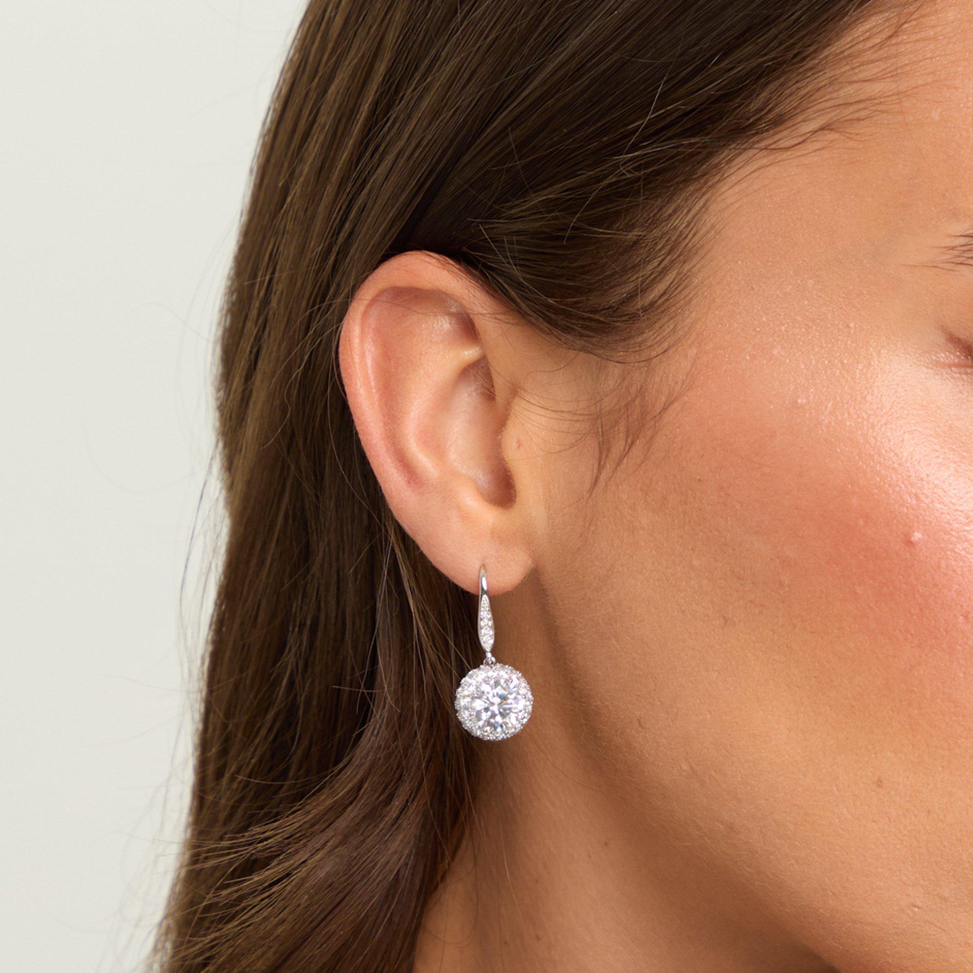 Silver - Jon Richard - Rhodium Plated Fishhook Halo Drop Earrings - 2