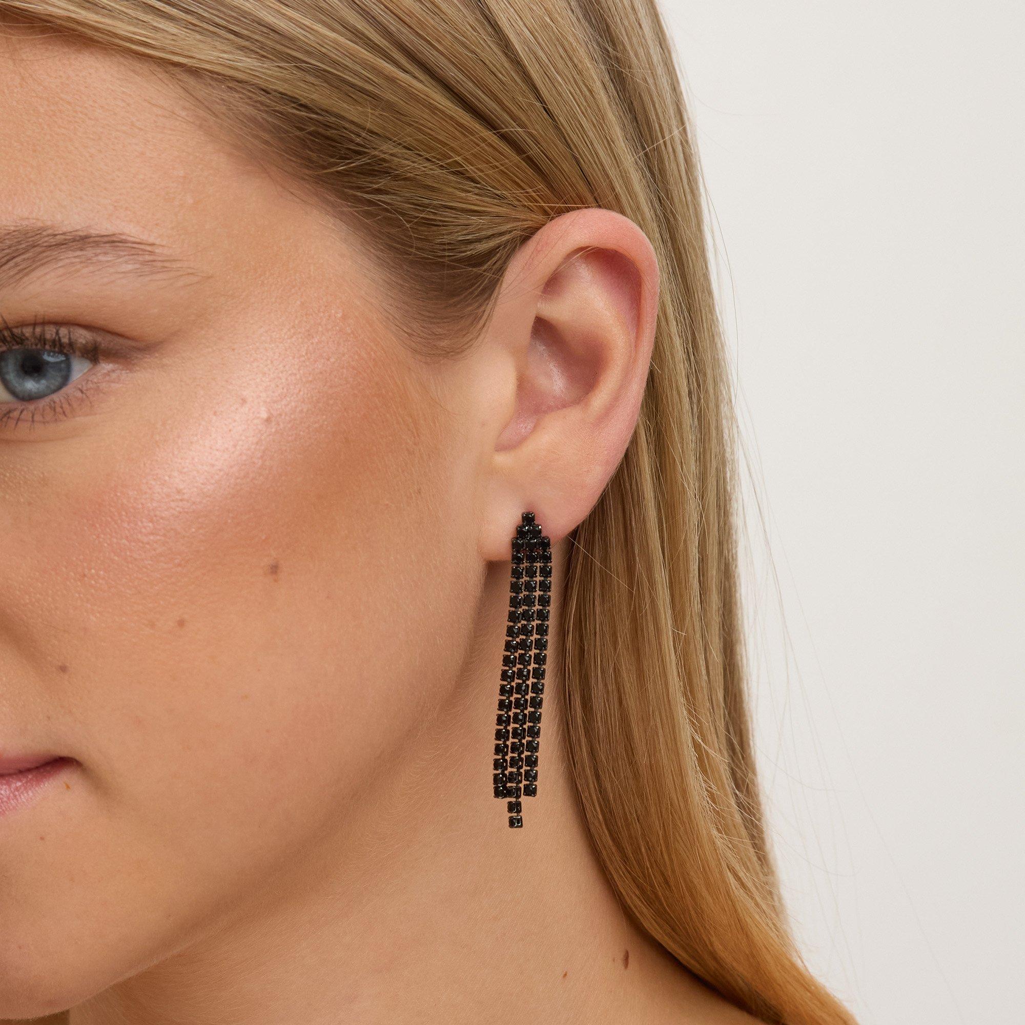 Silver - Jon Richard - Rhodium Plated & Jet  Drop Earrings - 2