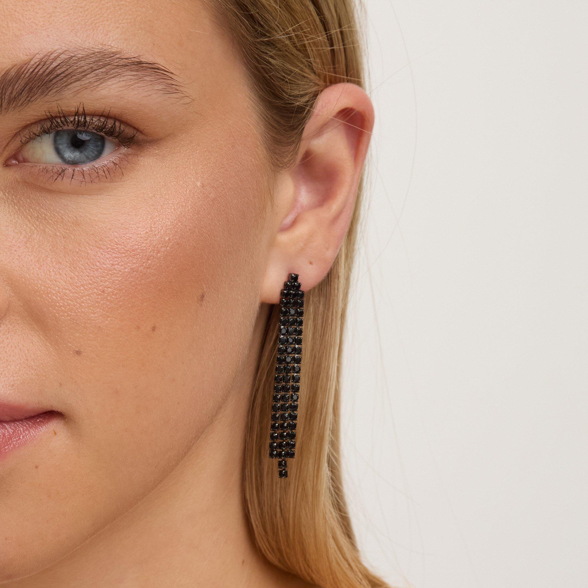 Silver - Jon Richard - Rhodium Plated & Jet  Drop Earrings - 4