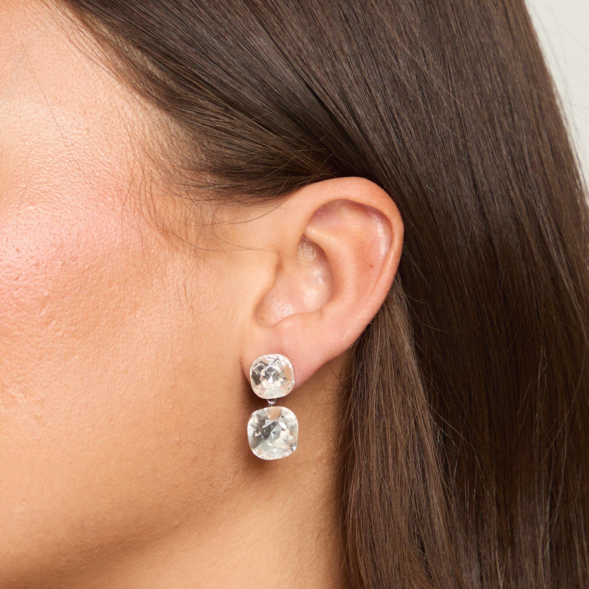 Silver - Jon Richard - Rhodium Plated Crystal Stone Drop Earrings - 3