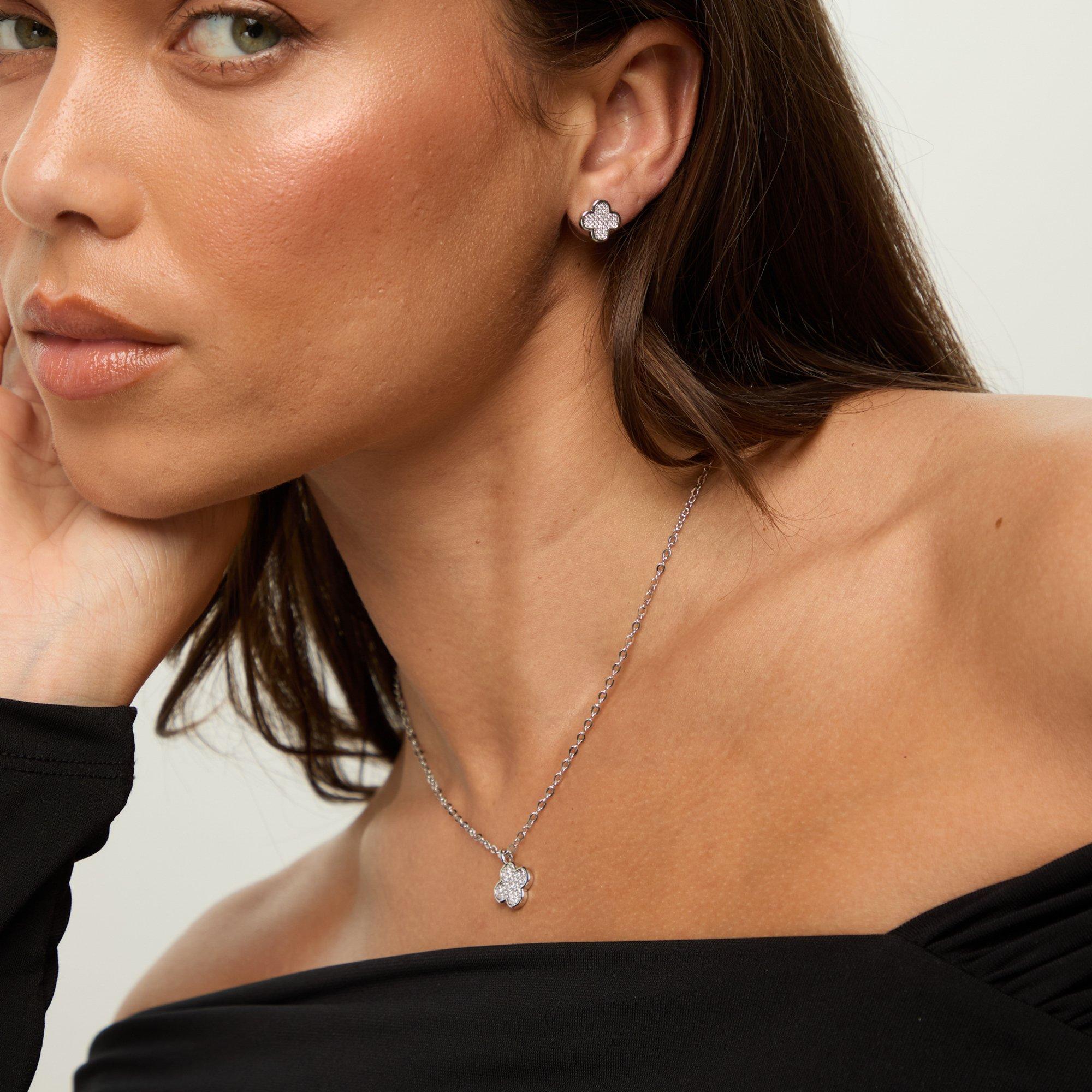 Silver - Jon Richard - Rhodium Plated Micro Pave Studs - 3