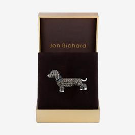 Jon Richard Jet Stone Sausage Dog Brooch - Gift Box