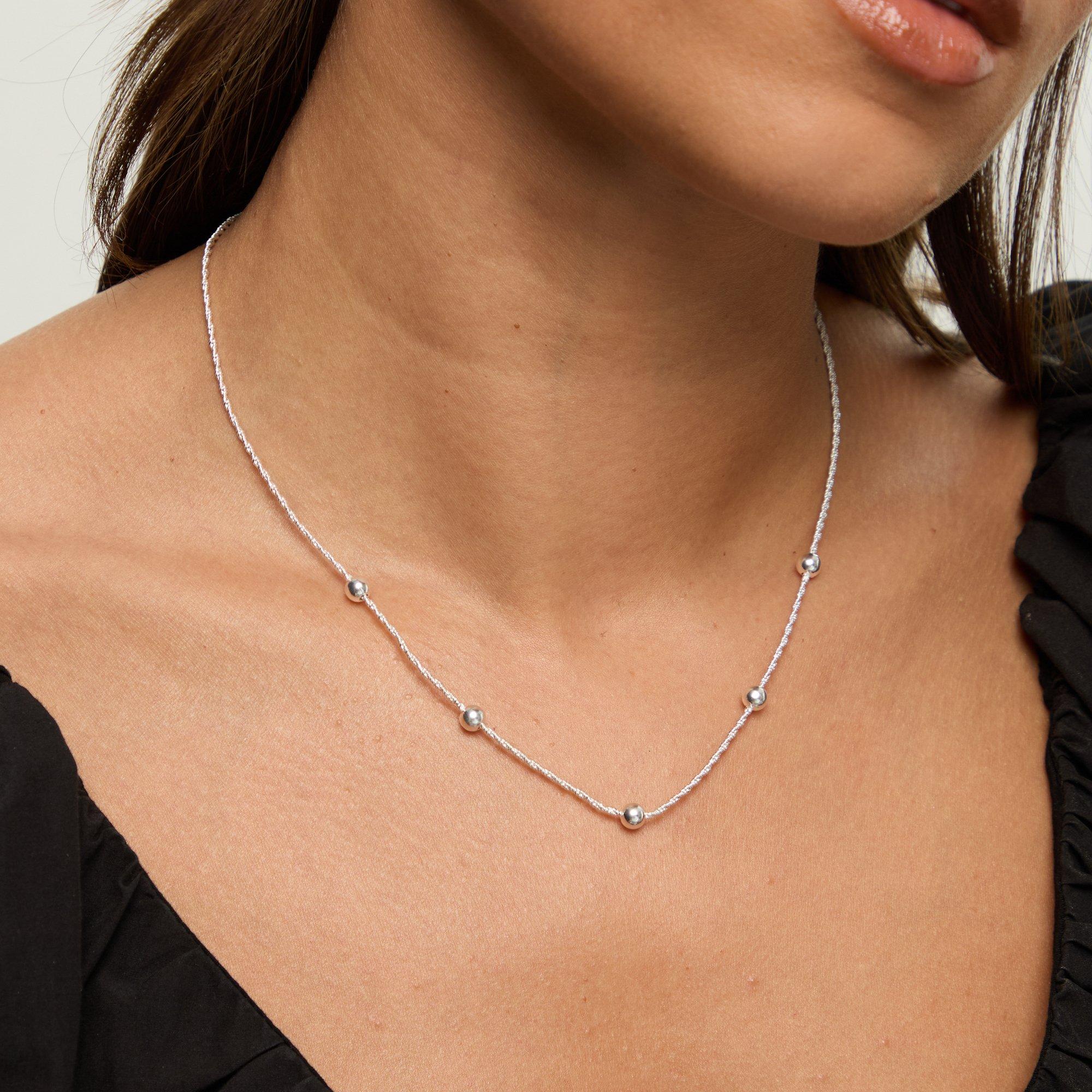 Silver - Simply Silver - Sterling Silver 925 Station Allway Necklace - 2