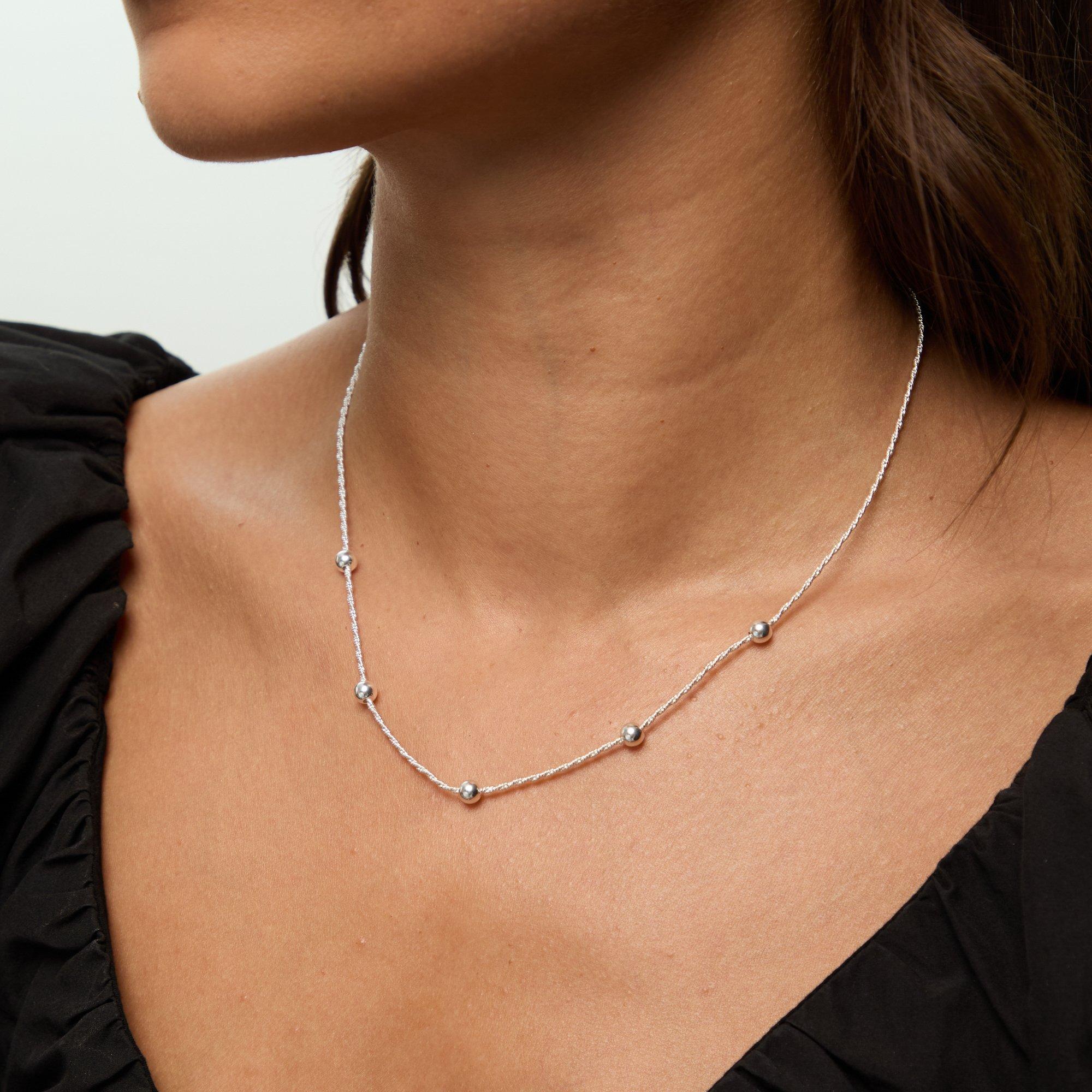 Silver - Simply Silver - Sterling Silver 925 Station Allway Necklace - 3