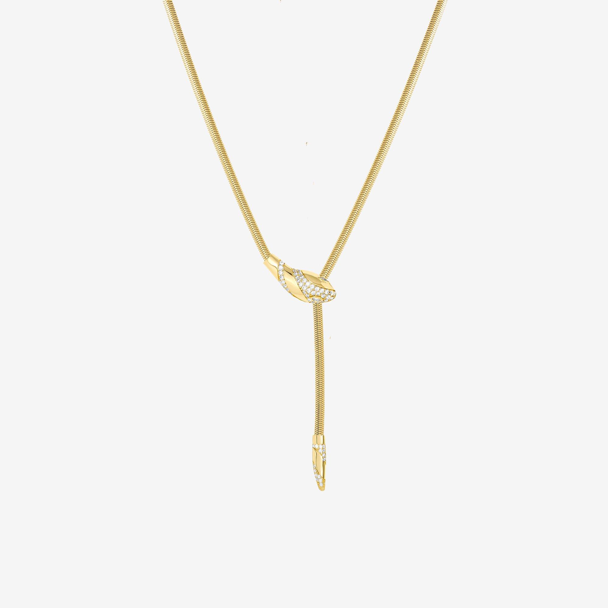 Gold - Inicio - 14K Gold Plated & Crystal Snake Necklace - 1