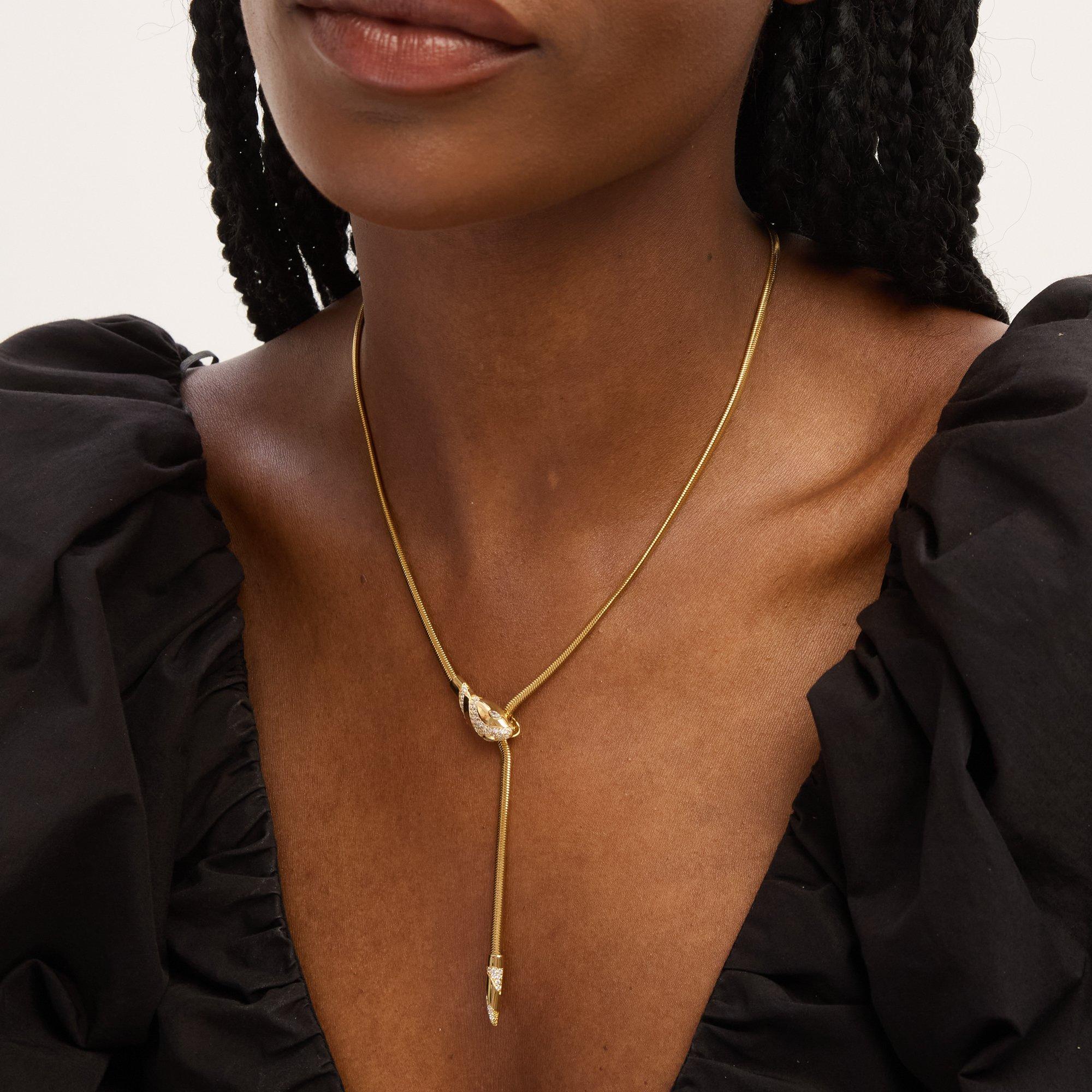 Gold - Inicio - 14K Gold Plated & Crystal Snake Necklace - 3