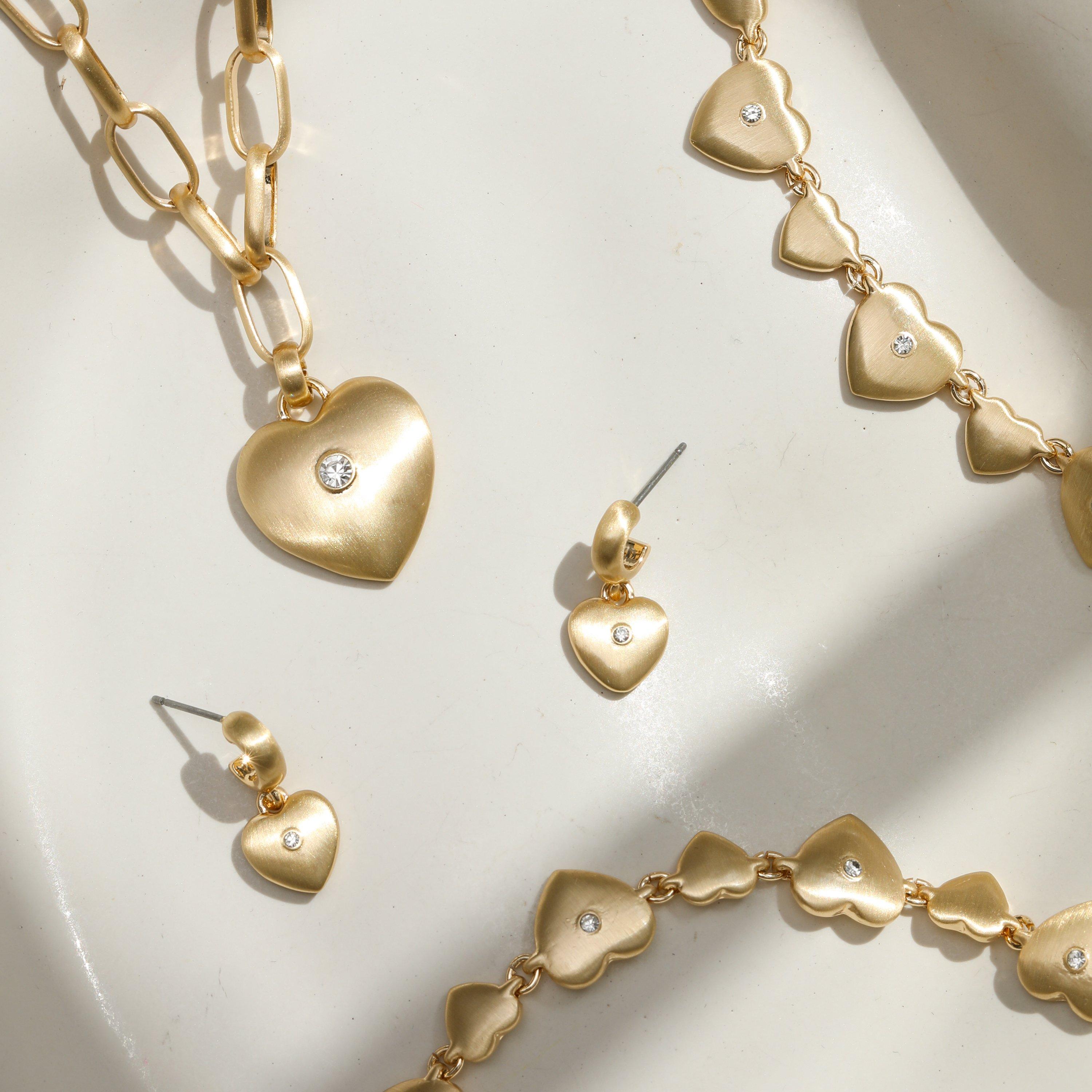 Gold - Jon Richard - Gold Plated Heart & Crystal Hoops - Gift Pouch - 3