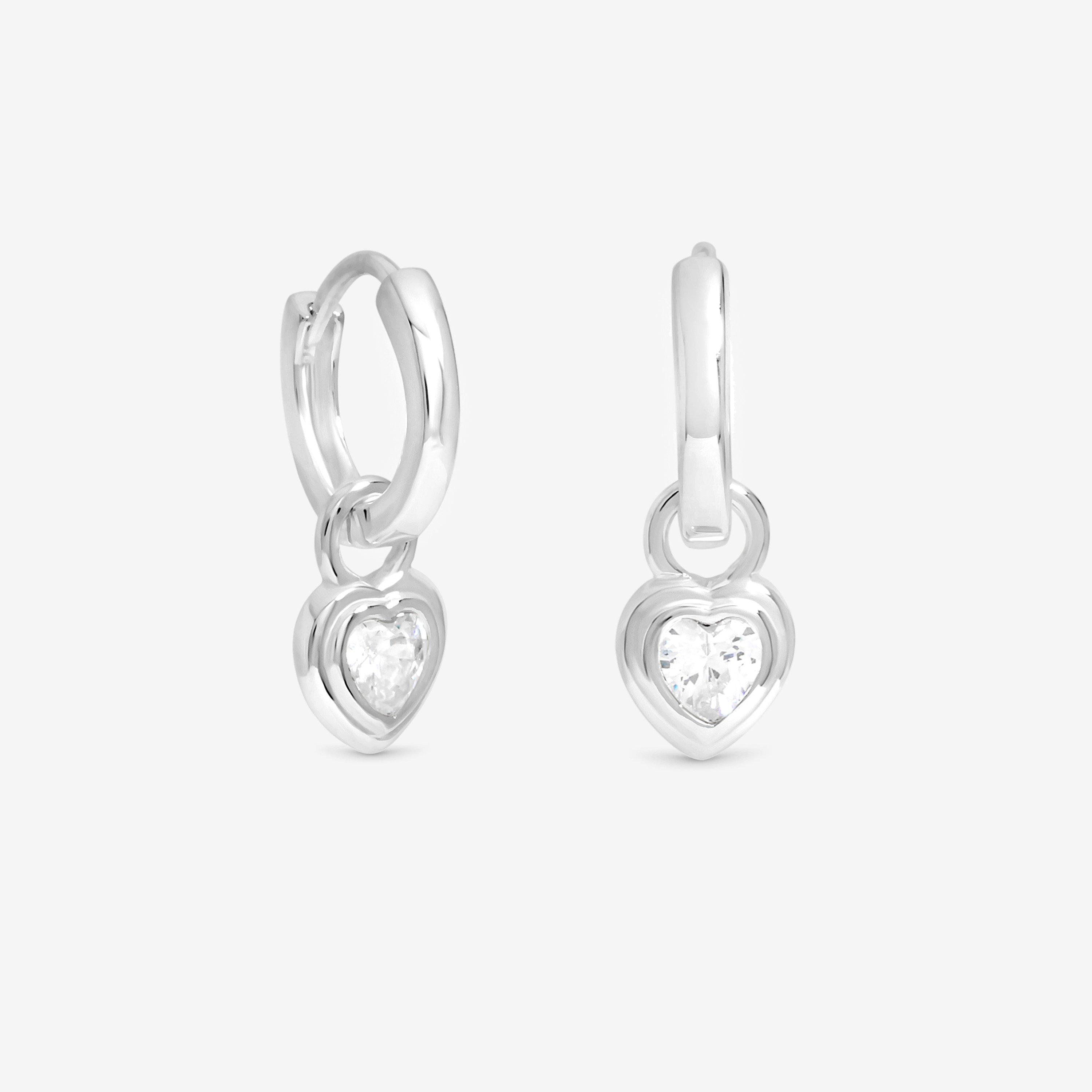 Silver - Simply Silver - Sterling Silver 925 CZ Heart Bezel Hoops - 1