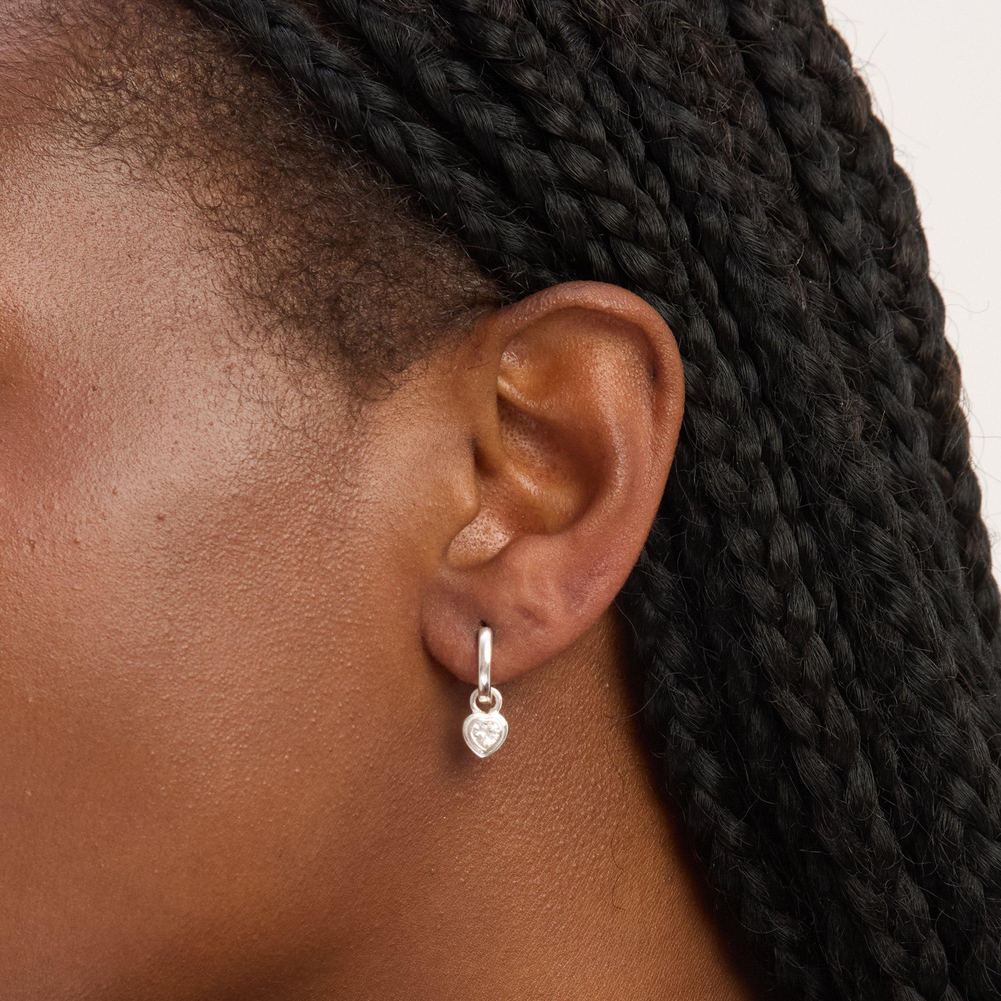 Silver - Simply Silver - Sterling Silver 925 CZ Heart Bezel Hoops - 2