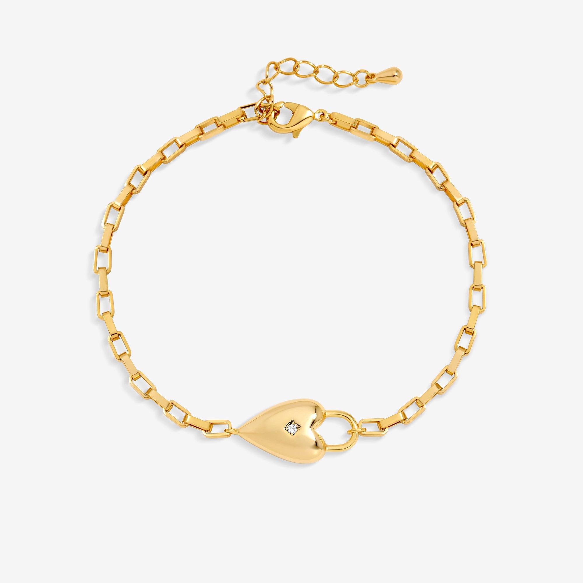 Gold - Jon Richard - 18K Gold Plated & CZ Heart Bracelet - 1