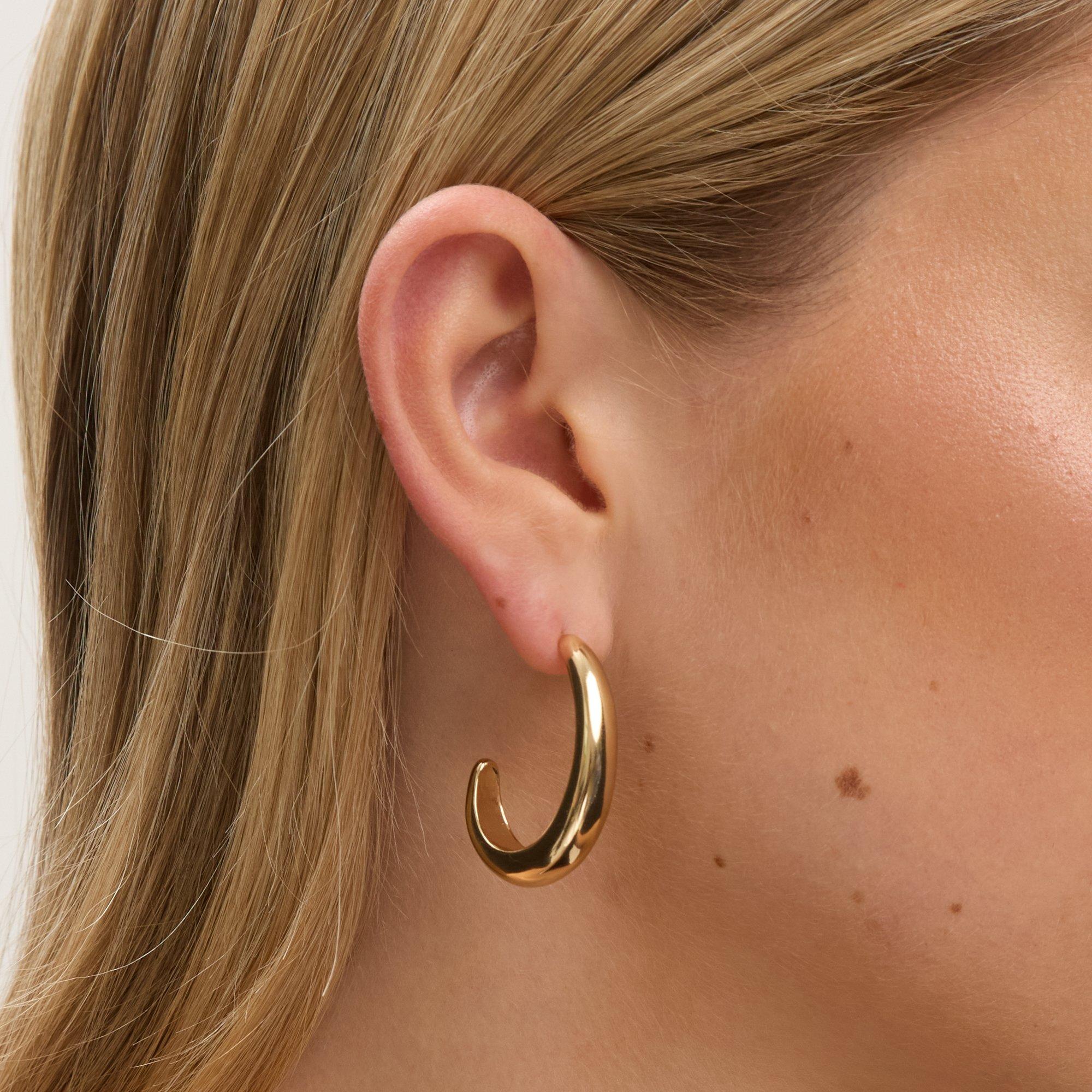 Gold - Jon Richard - Gold Plated Polished Large Curve Hoops - 2