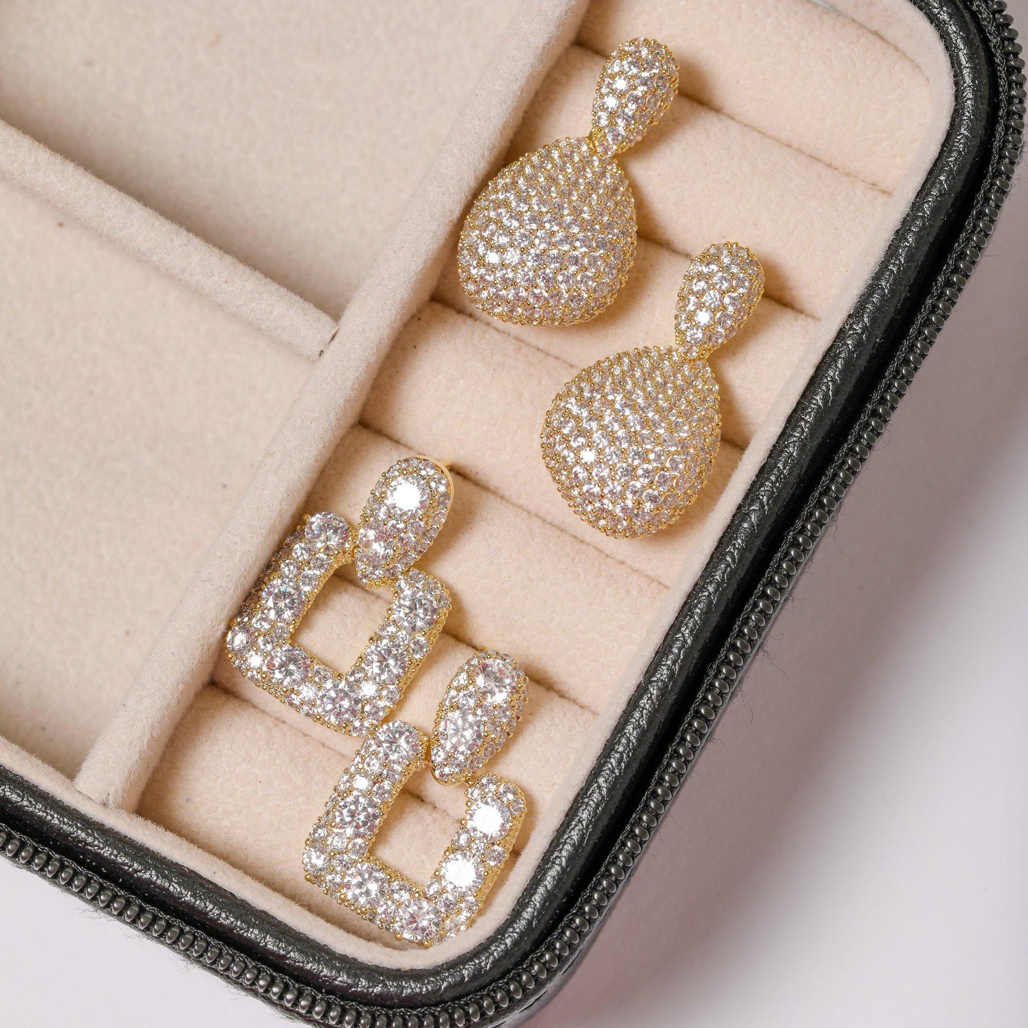 Gold - Jon Richard - Gold Plated & Crystal Double Drop Dome Earrings - 2