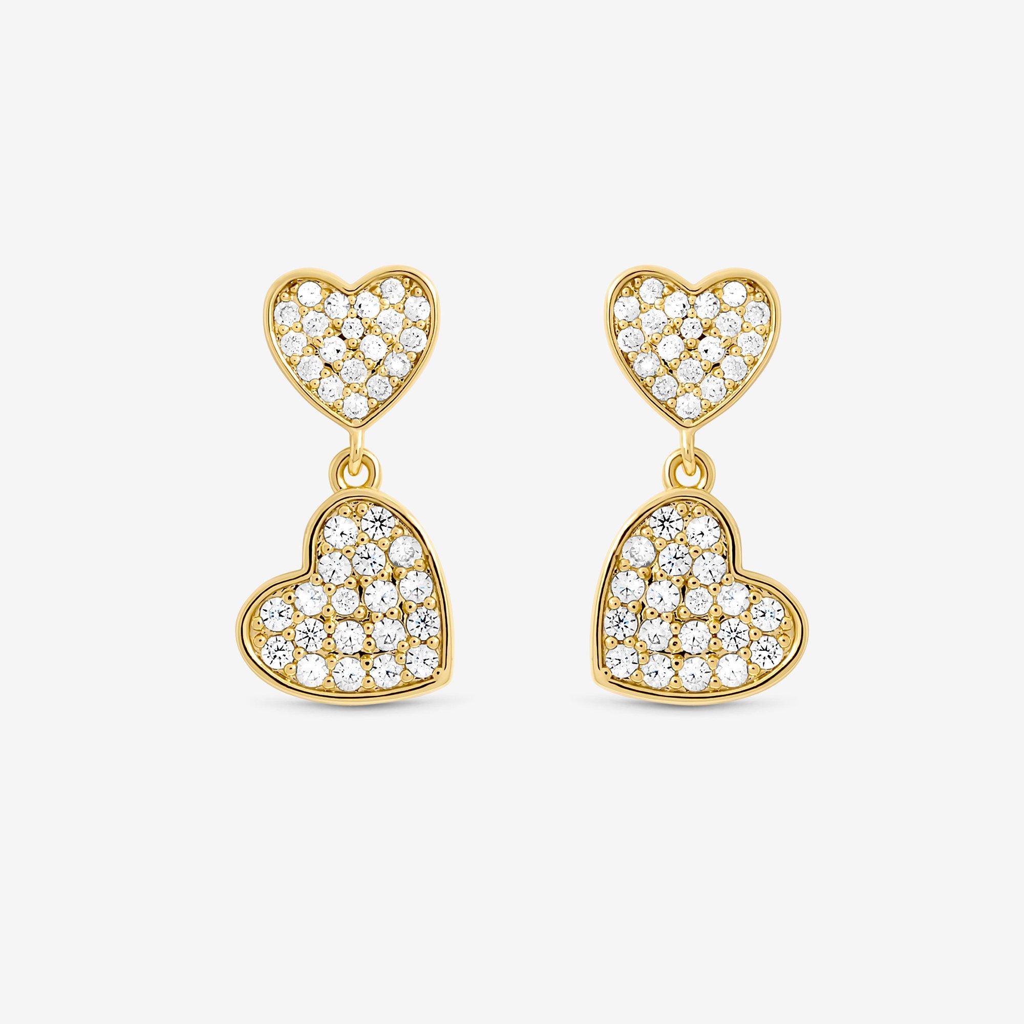 Gold - Jon Richard - 18K Gold Plated Micro Pave Heart Earrings - 1