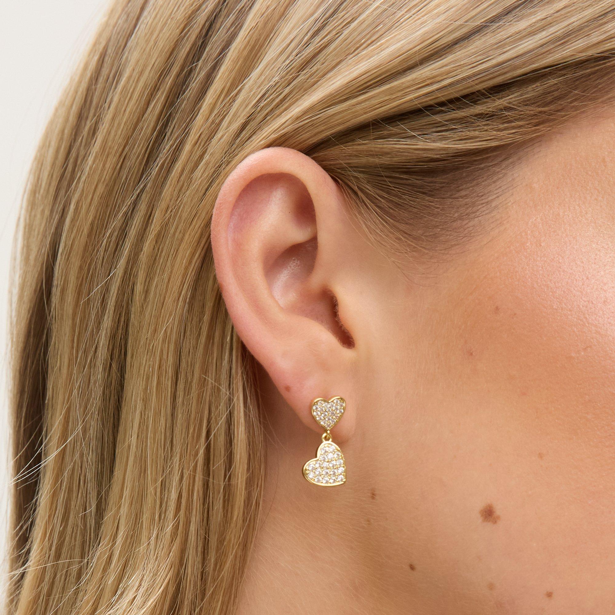 Gold - Jon Richard - 18K Gold Plated Micro Pave Heart Earrings - 2