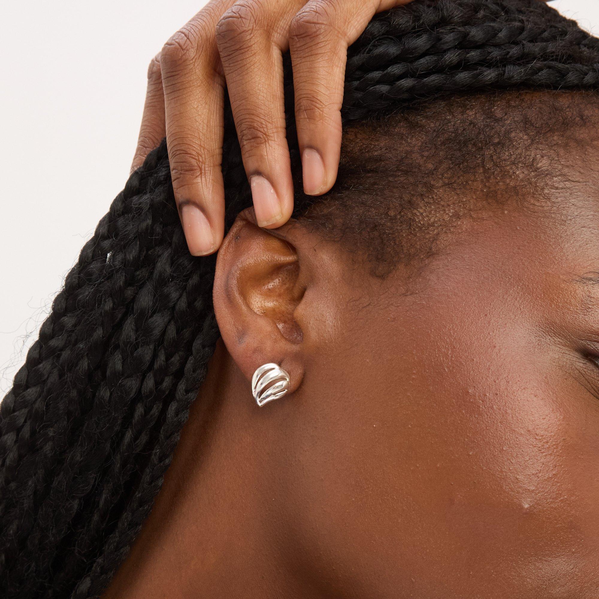 Silver - Simply Silver - Sterling Silver 925 Open Ridged Wave Studs - 2