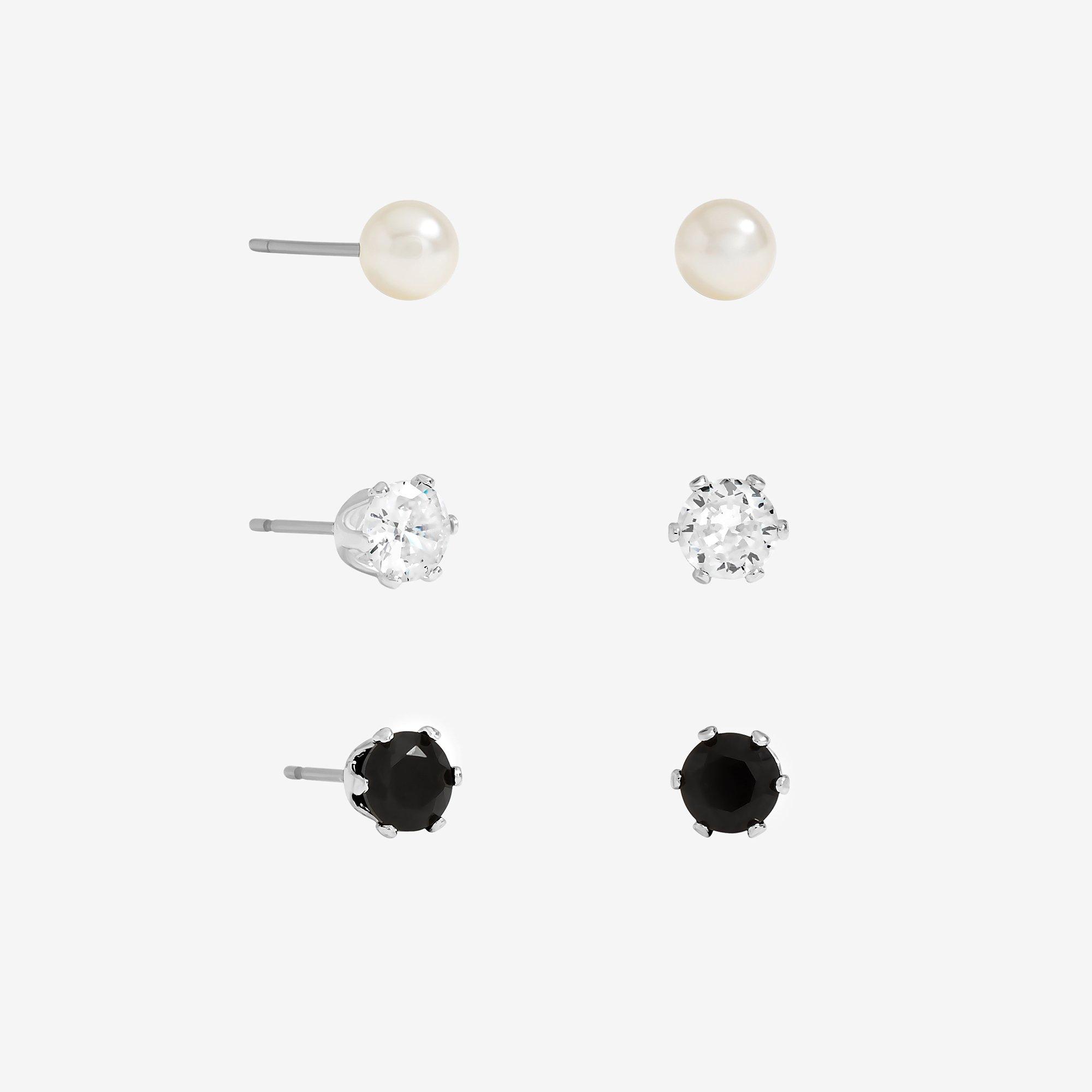 Gold - Mood - Pearl Crystal & Jet Studs - Pack of 3 - 1