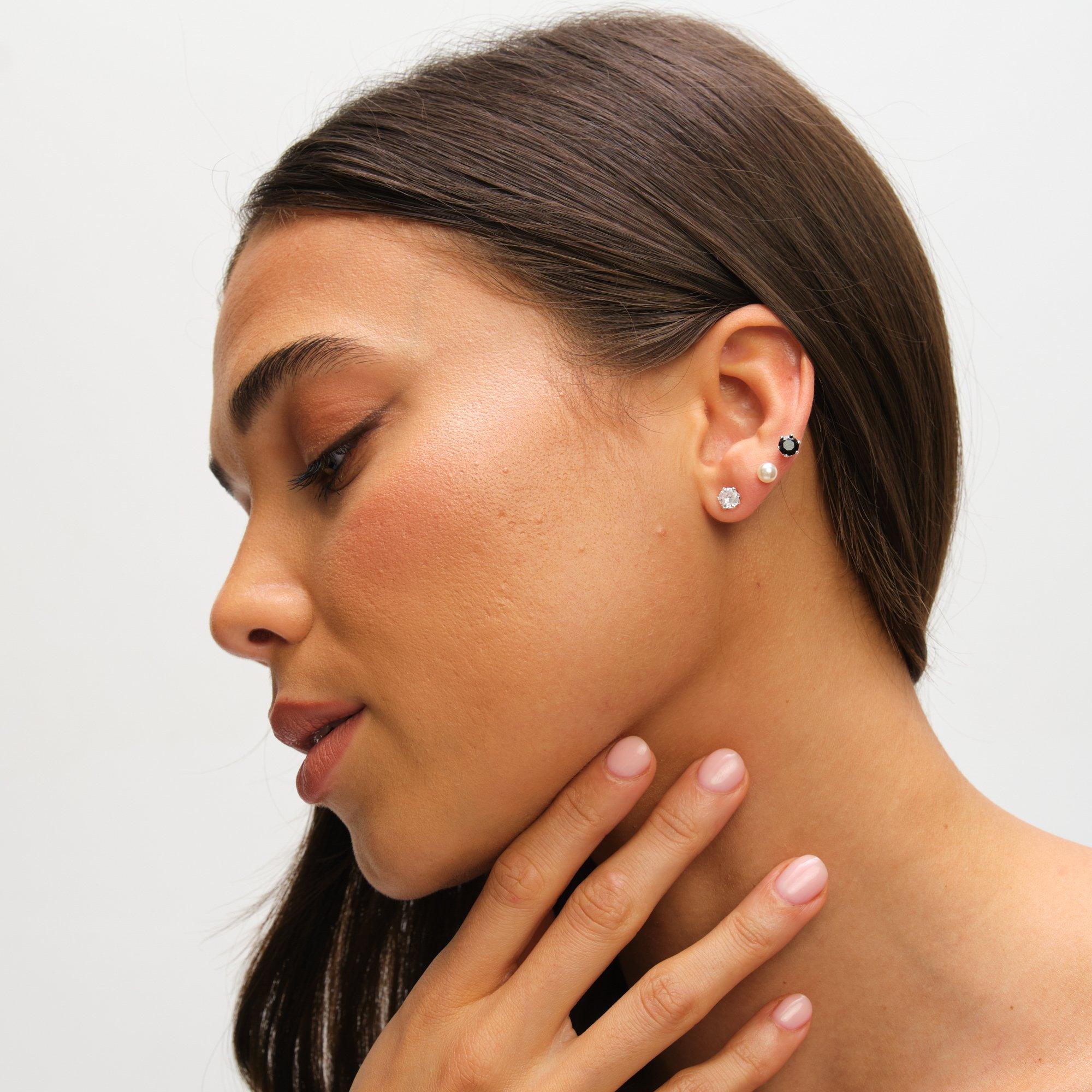 Gold - Mood - Pearl Crystal & Jet Studs - Pack of 3 - 2