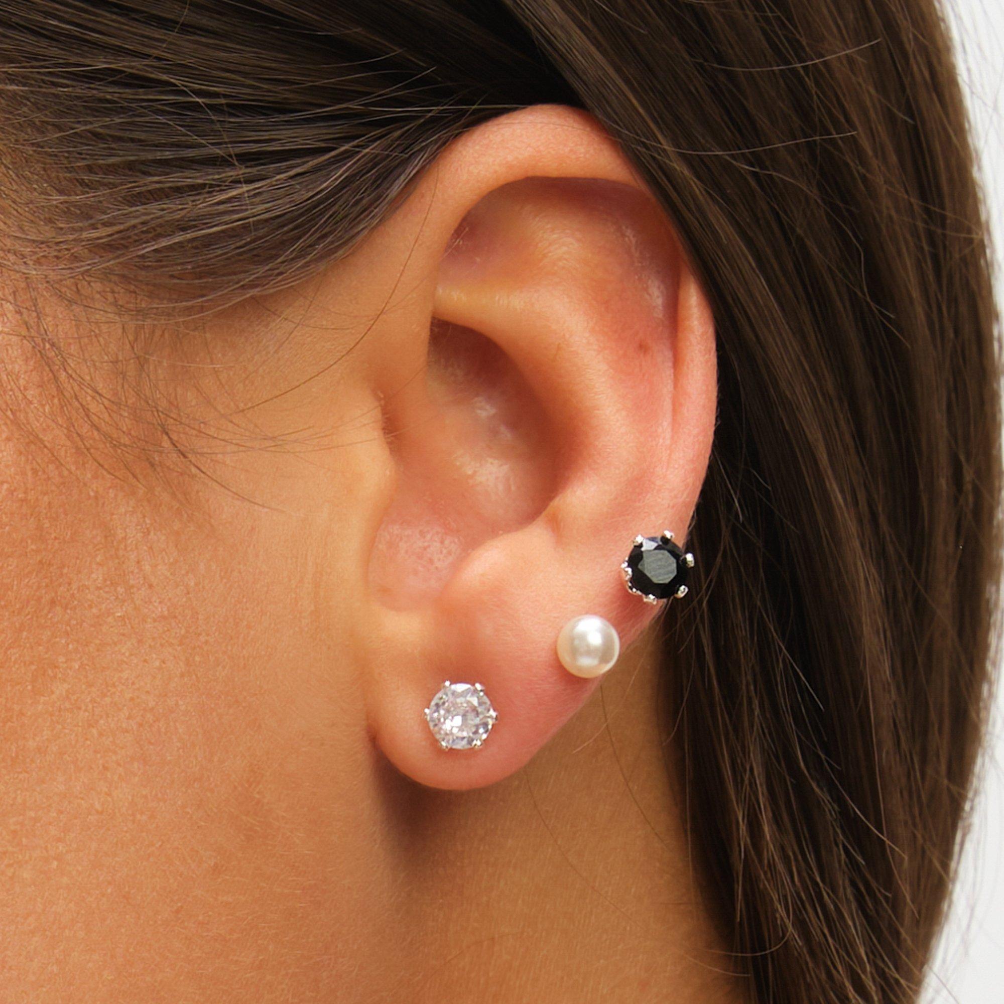 Gold - Mood - Pearl Crystal & Jet Studs - Pack of 3 - 3