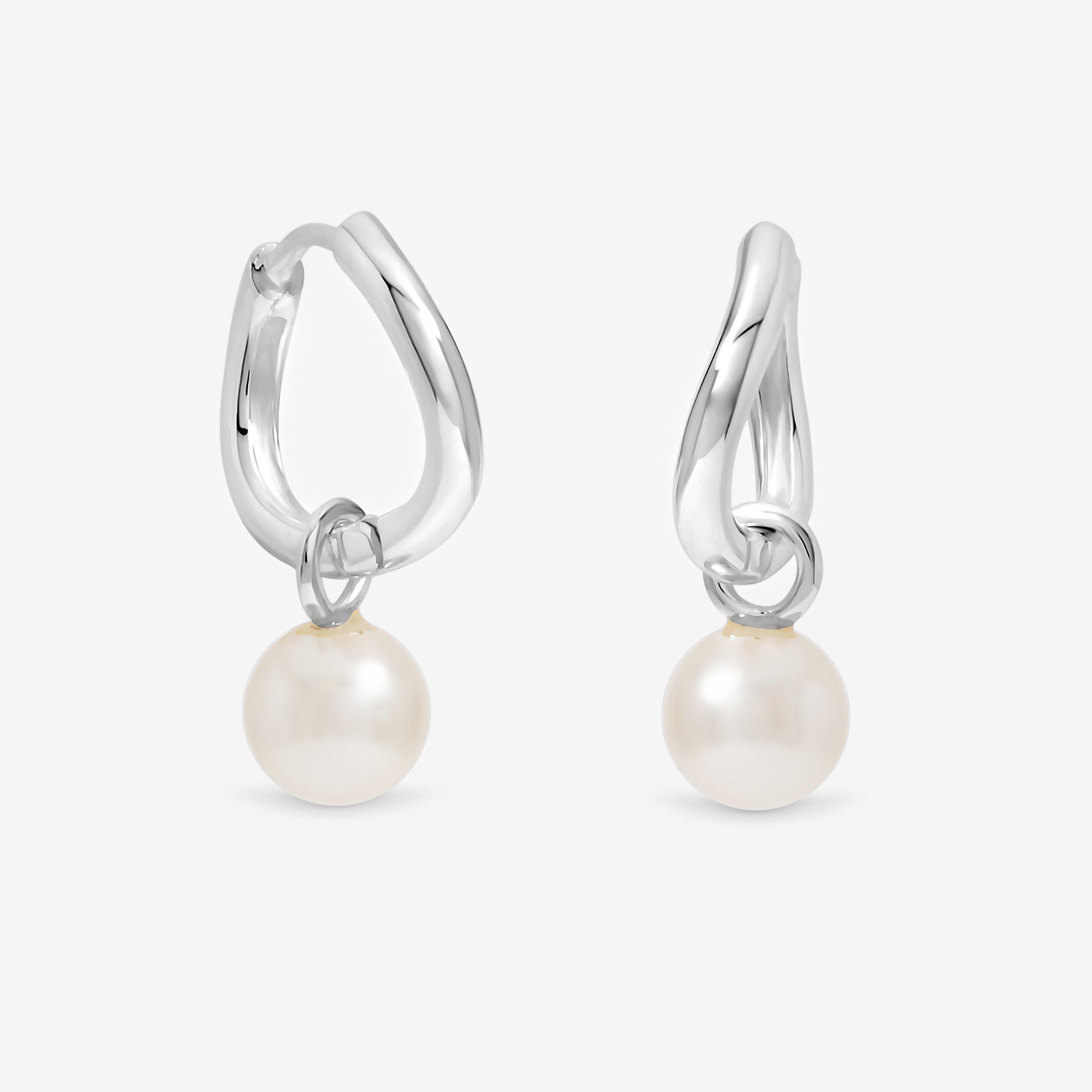 Silver - Jon Richard - Sterling Silver 925 Pearl Fluid Charm Hoops - 1