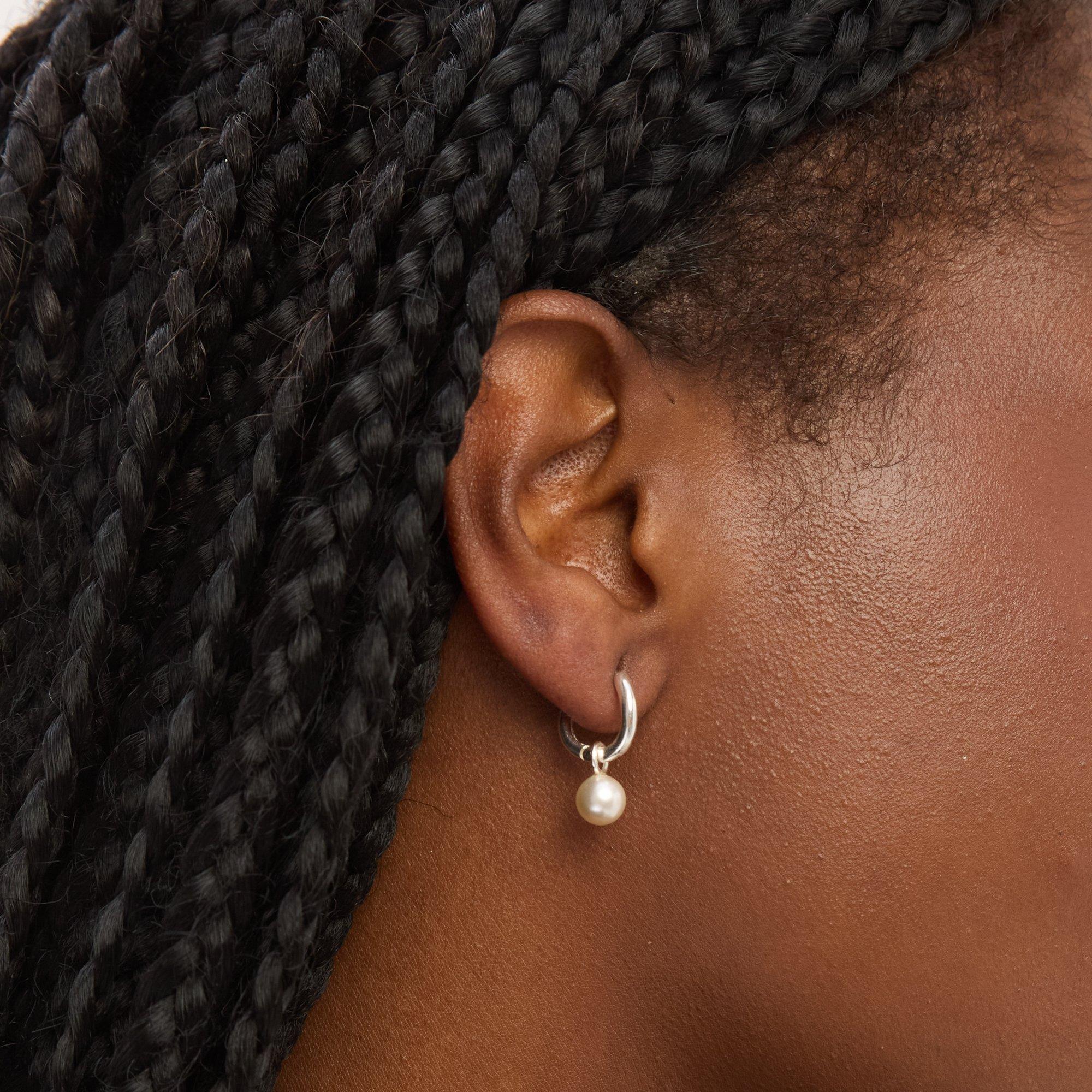 Silver - Jon Richard - Sterling Silver 925 Pearl Fluid Charm Hoops - 2