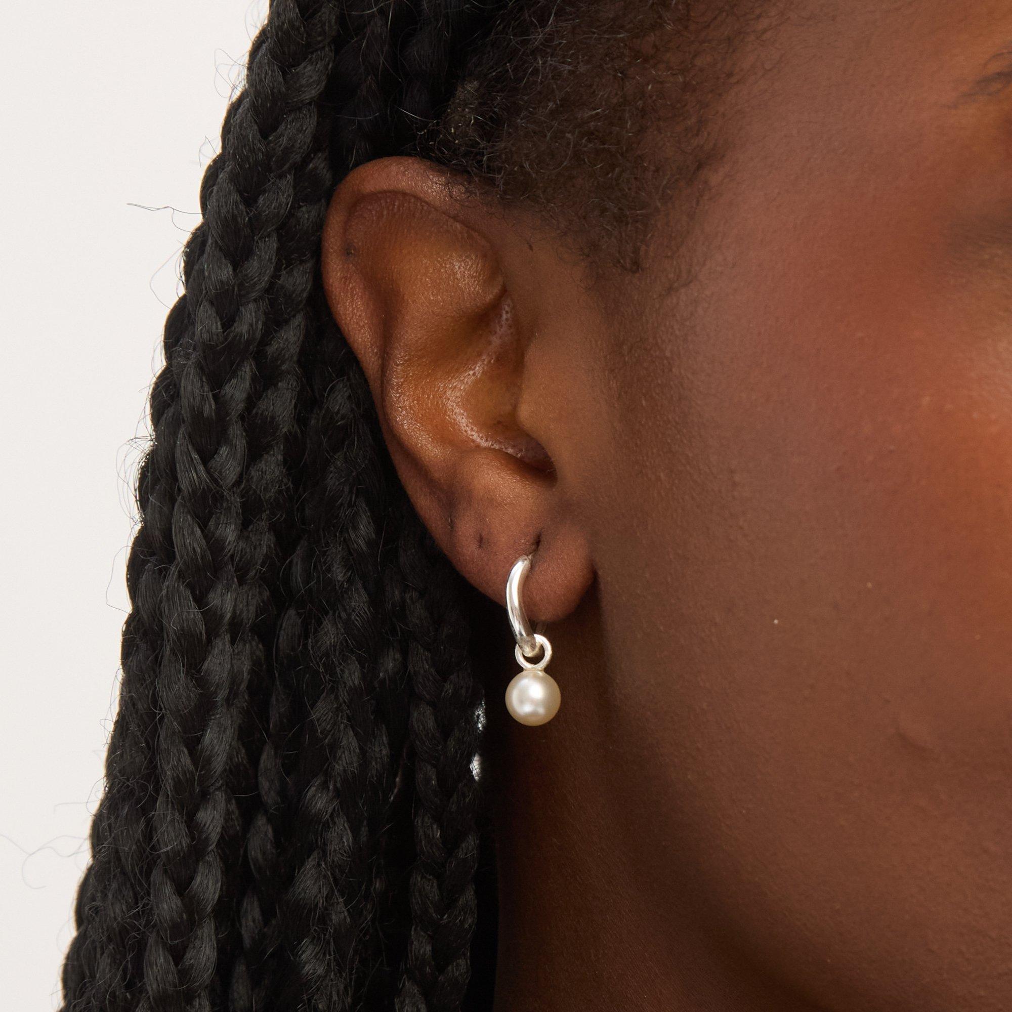 Silver - Jon Richard - Sterling Silver 925 Pearl Fluid Charm Hoops - 3