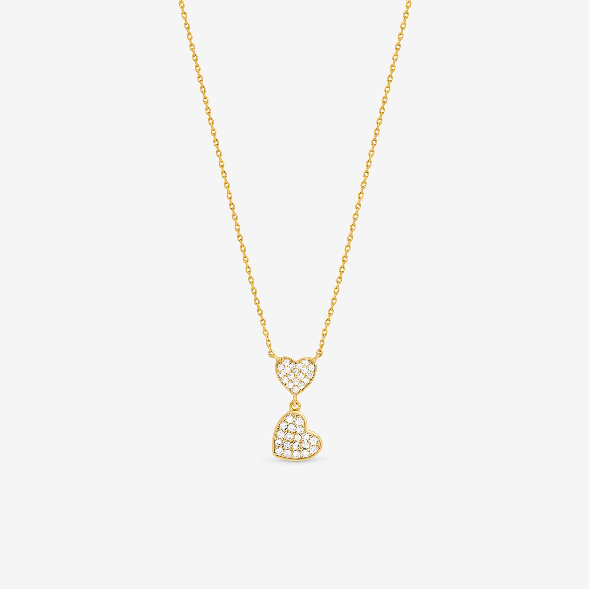 Gold - Jon Richard - 18K Gold Plated Micro Pave & Heart Necklace - 1