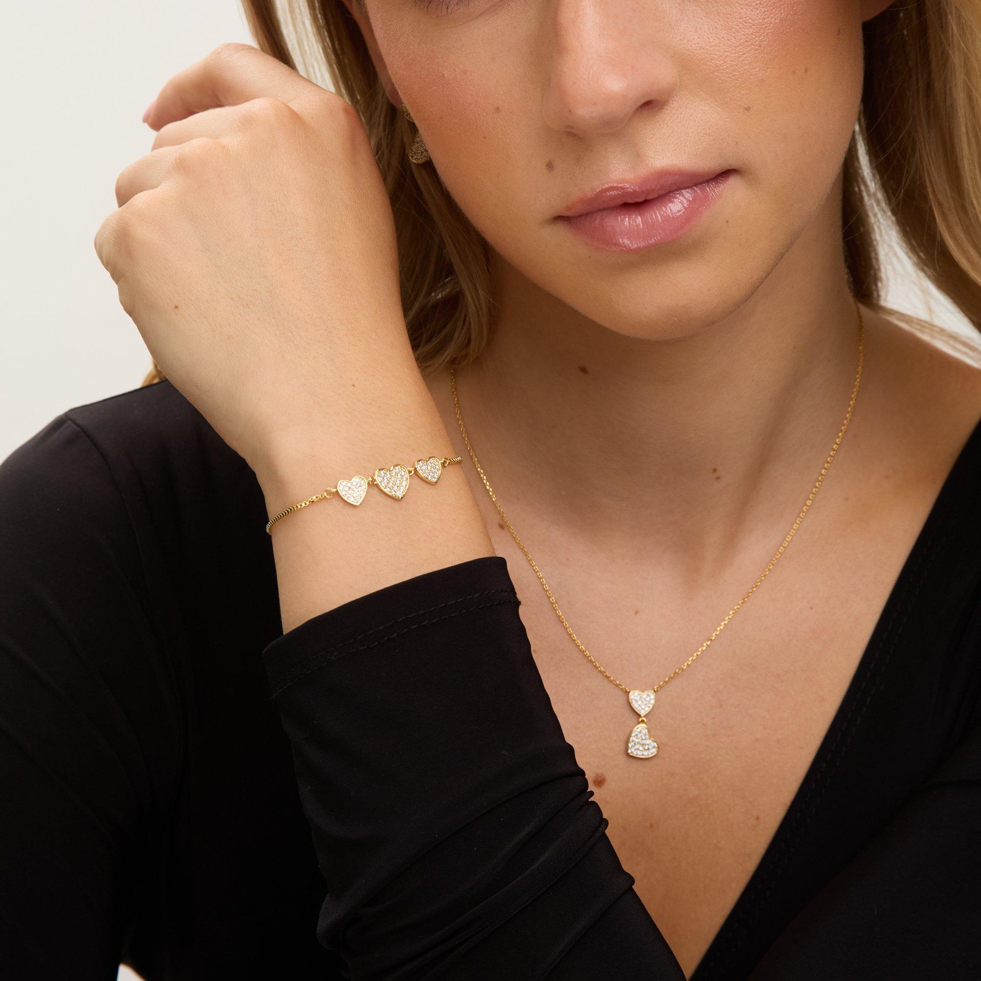 Gold - Jon Richard - 18K Gold Plated Micro Pave & Heart Necklace - 2