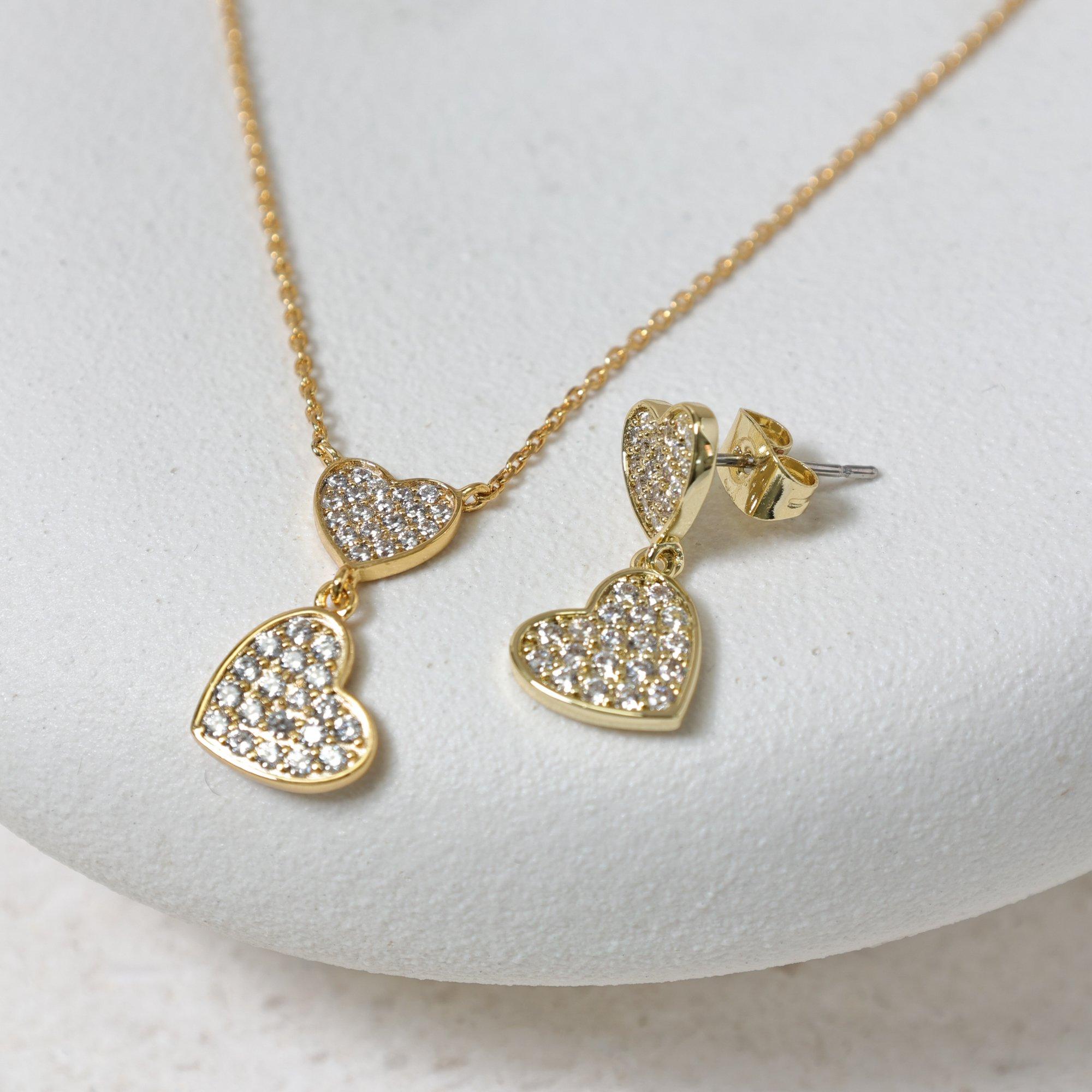 Gold - Jon Richard - 18K Gold Plated Micro Pave & Heart Necklace - 3