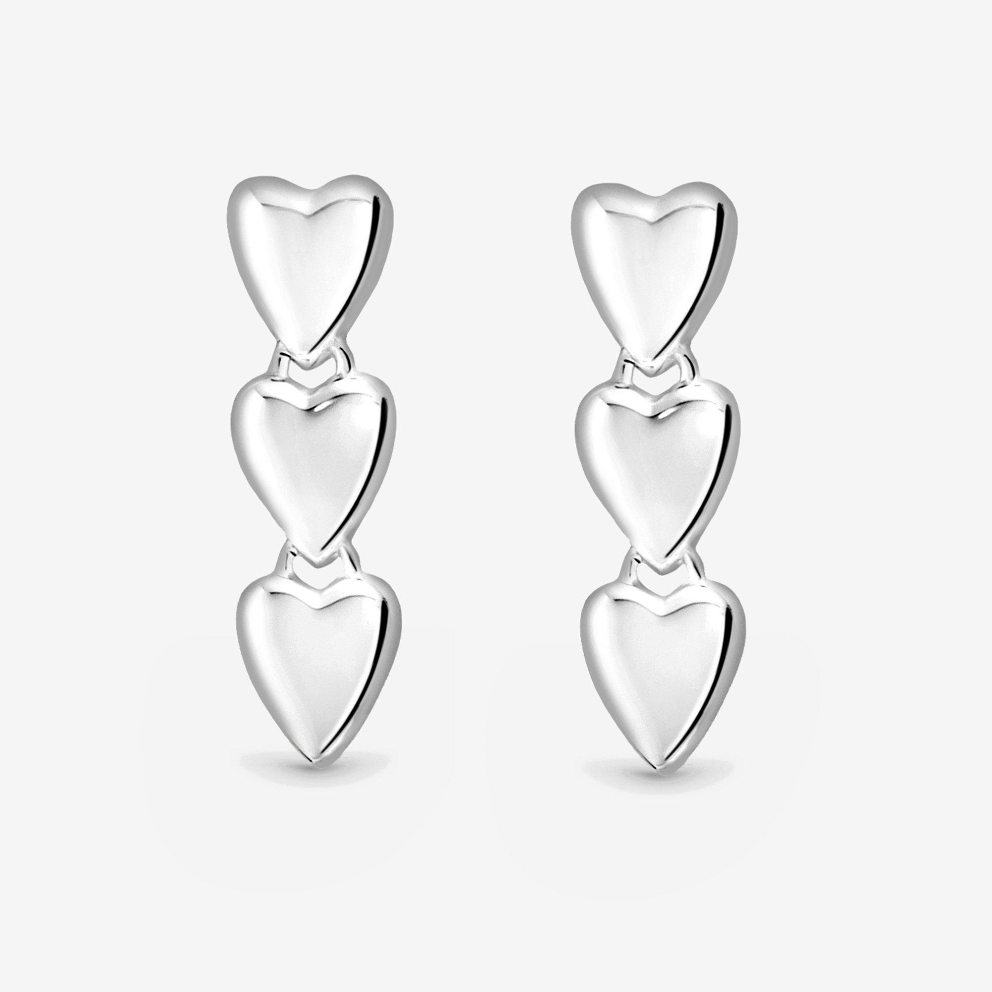 Silver - Simply Silver - Sterling Silver 925 Triple Heart Drop Earrings - 1