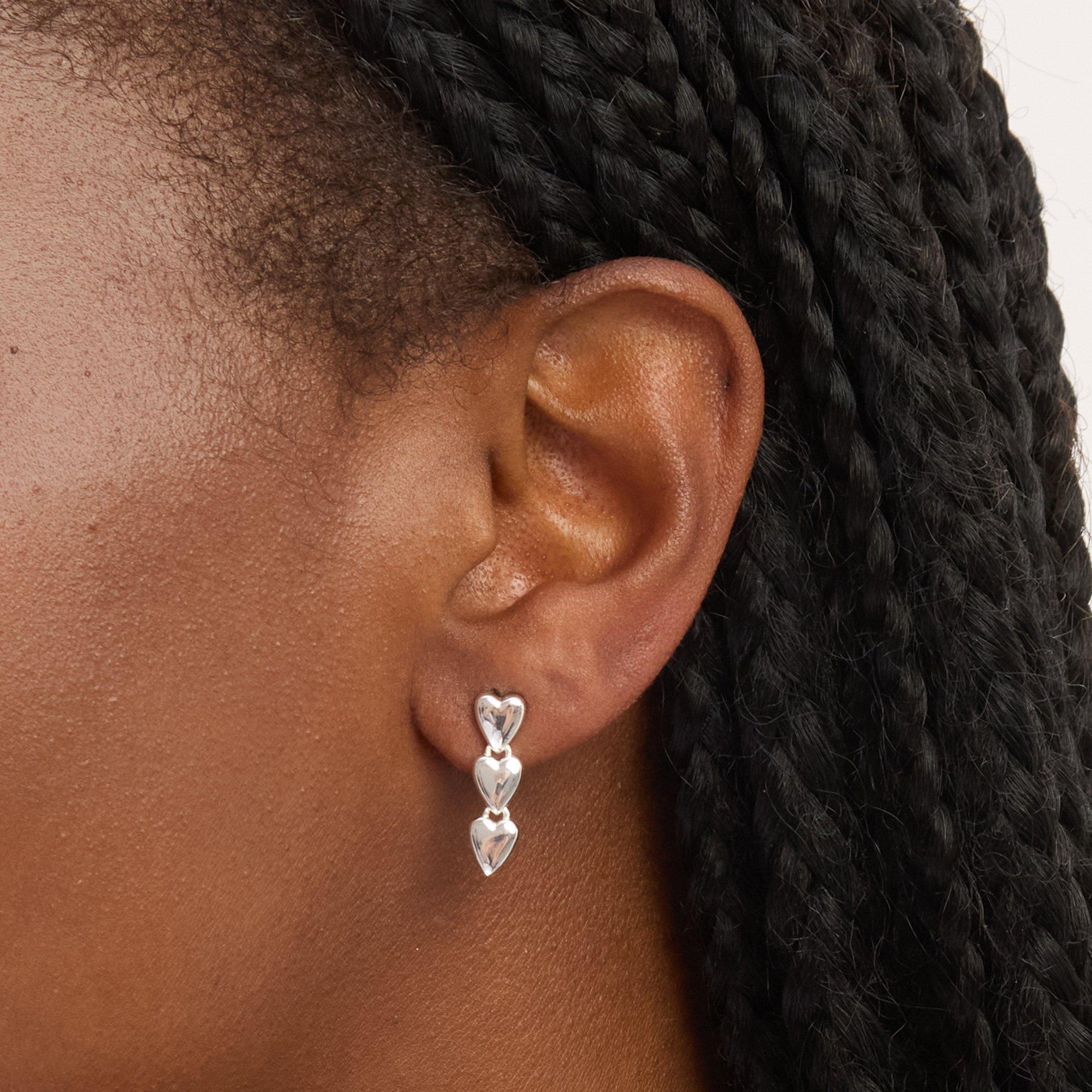 Silver - Simply Silver - Sterling Silver 925 Triple Heart Drop Earrings - 2