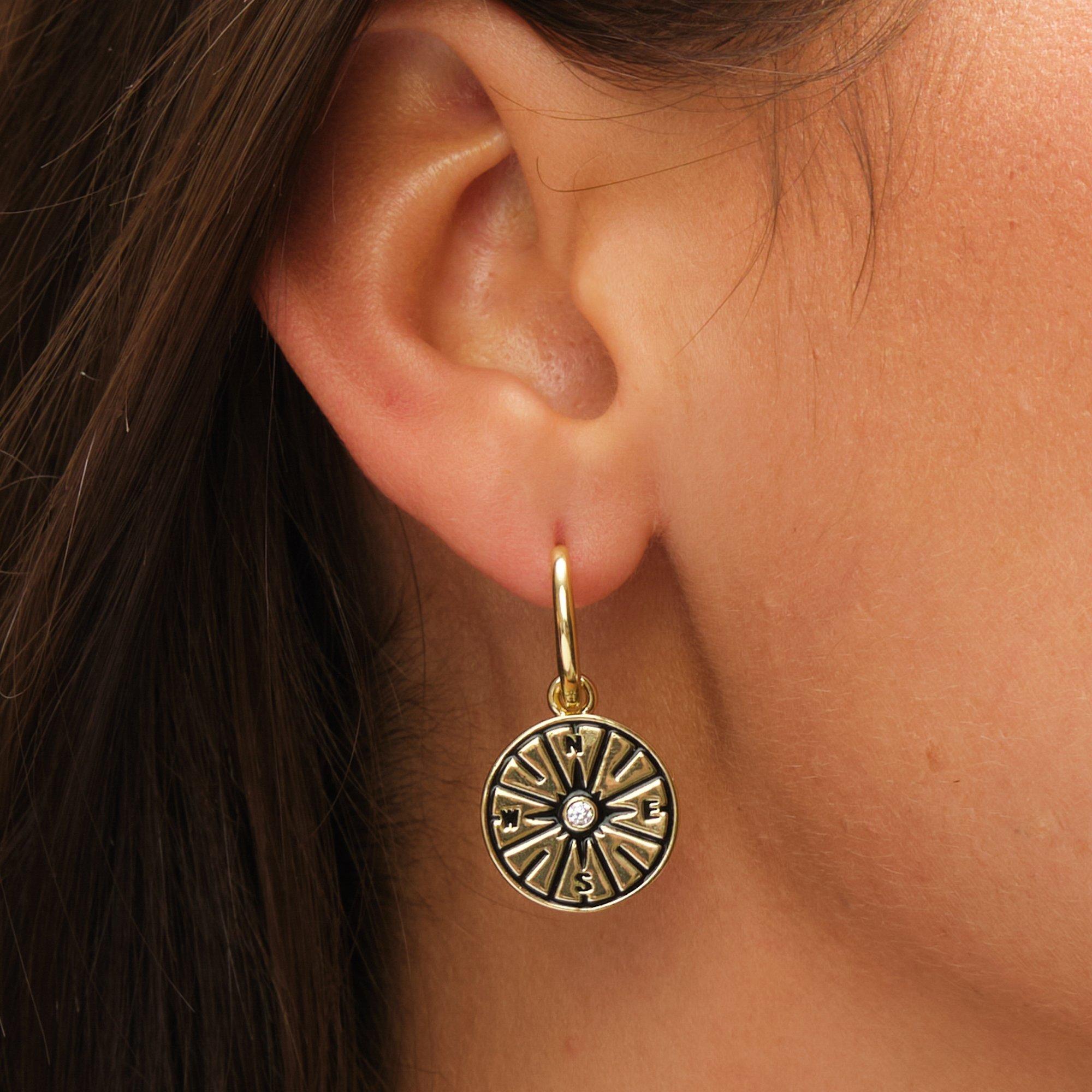 Gold - Inicio - 14K Gold Plated & Jet Compass Earrings - 2