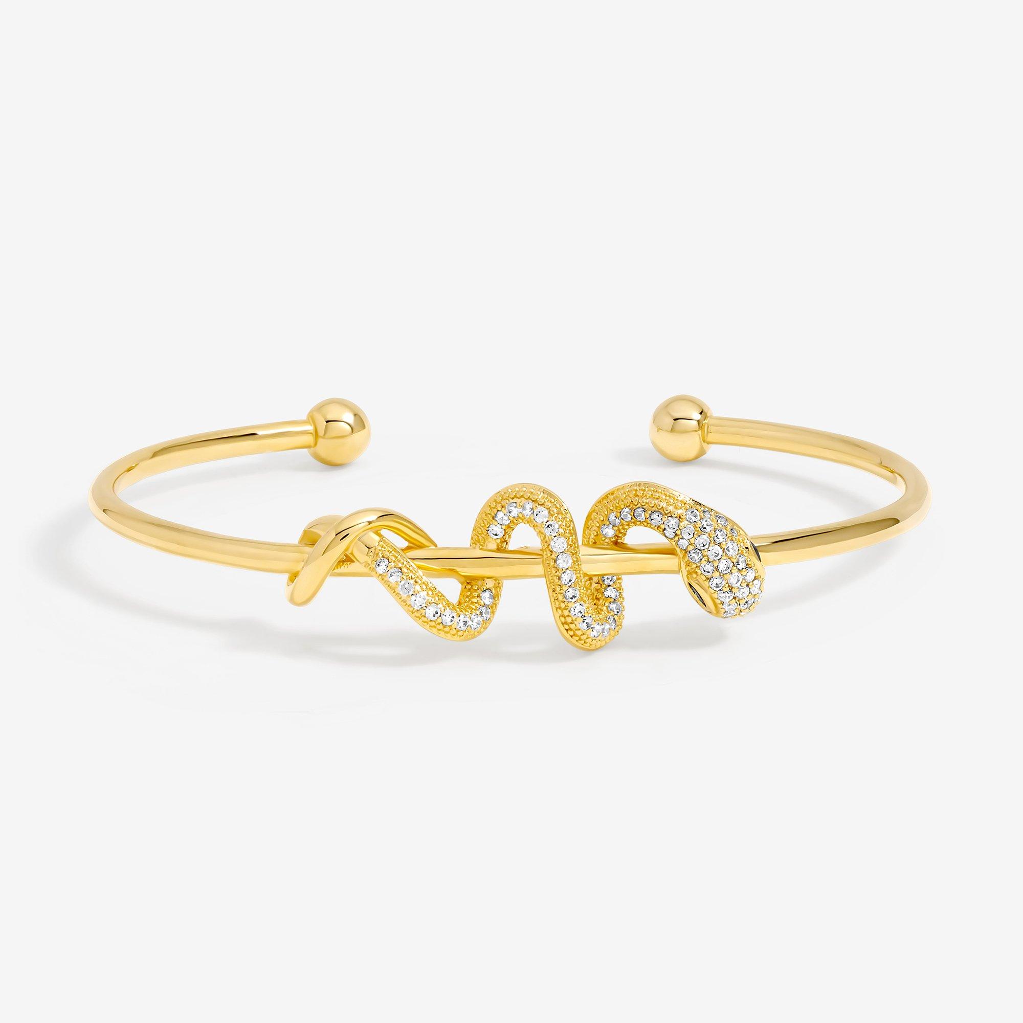 Gold - Inicio - 14K Gold Plated & Crystal Snake Bracelet Cuff - 1
